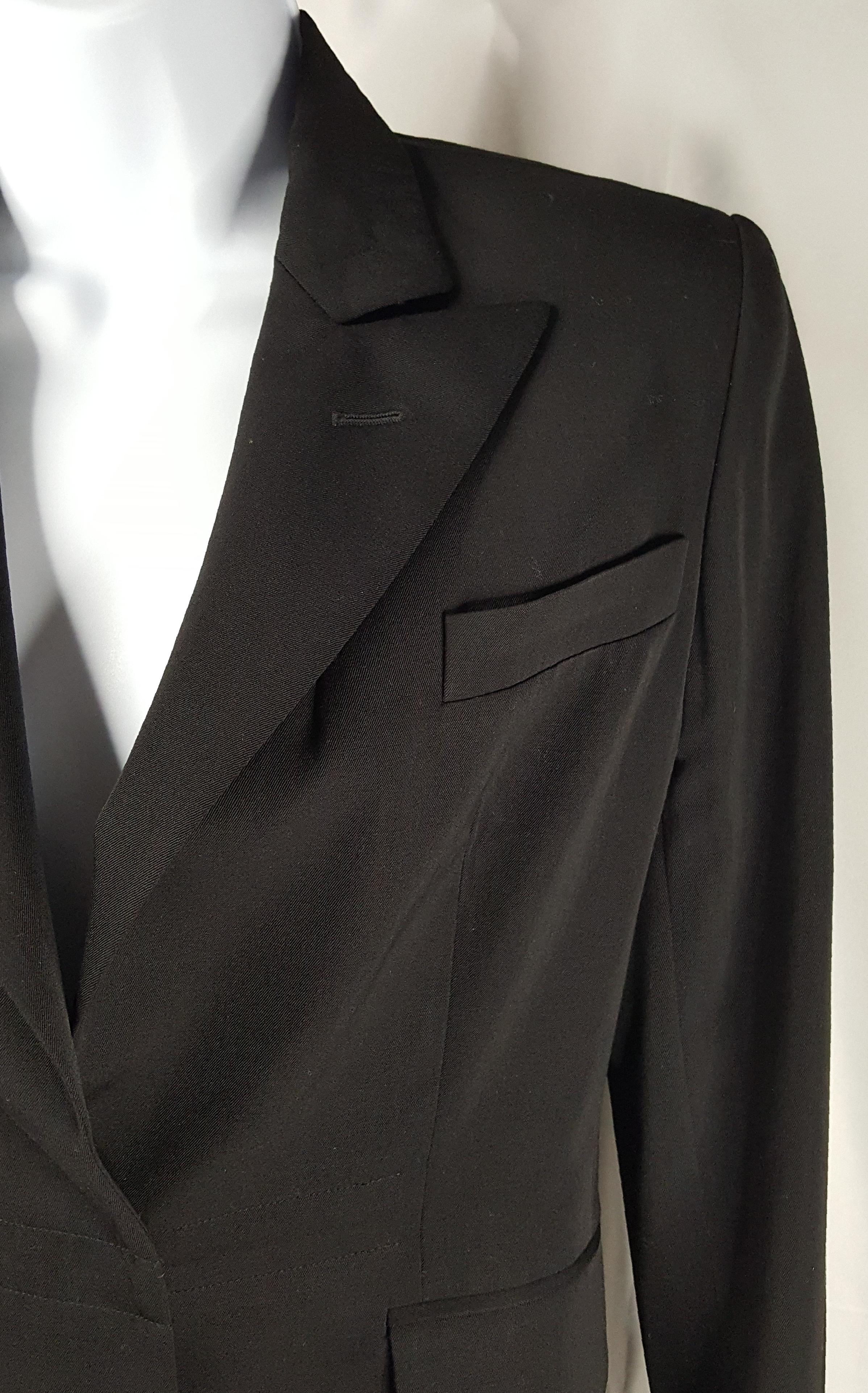 TomFord 2001 1stYSLCollection jupe noire style smoking à coutures transparentes bordée de cuir en vente 5