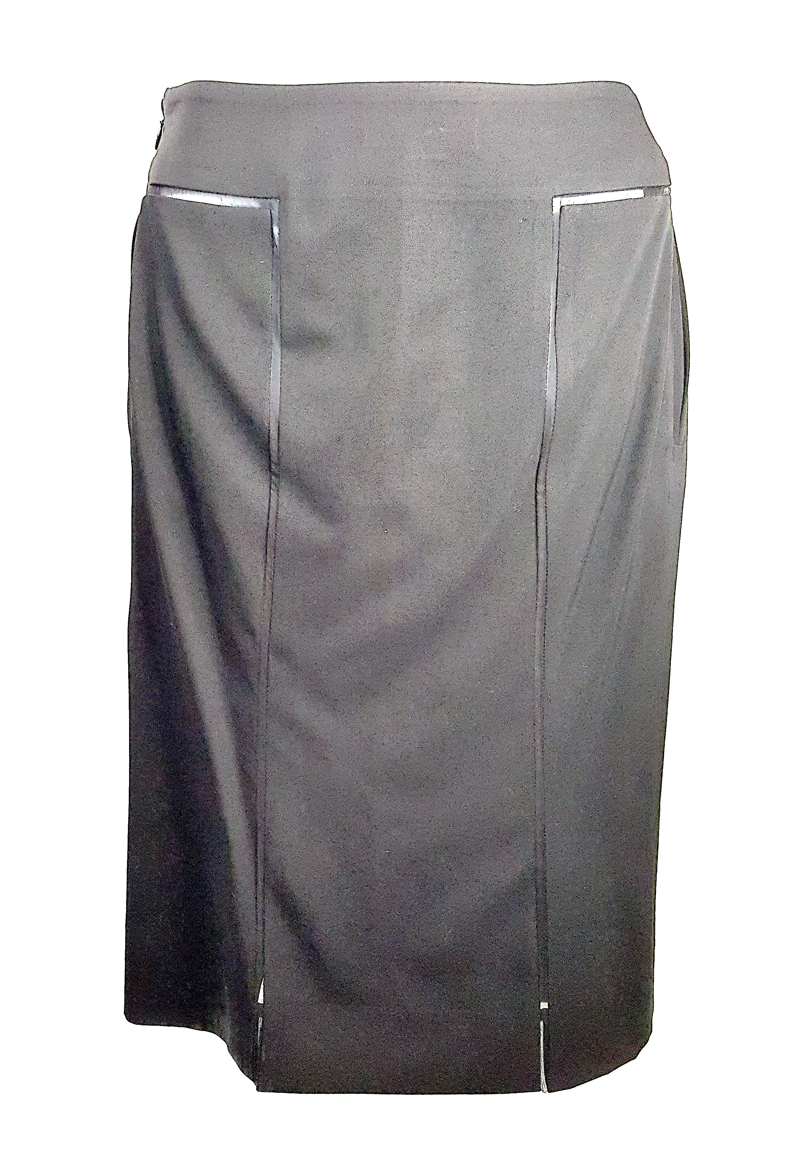 TomFord 2001 1stYSLCollection jupe noire style smoking à coutures transparentes bordée de cuir en vente 8