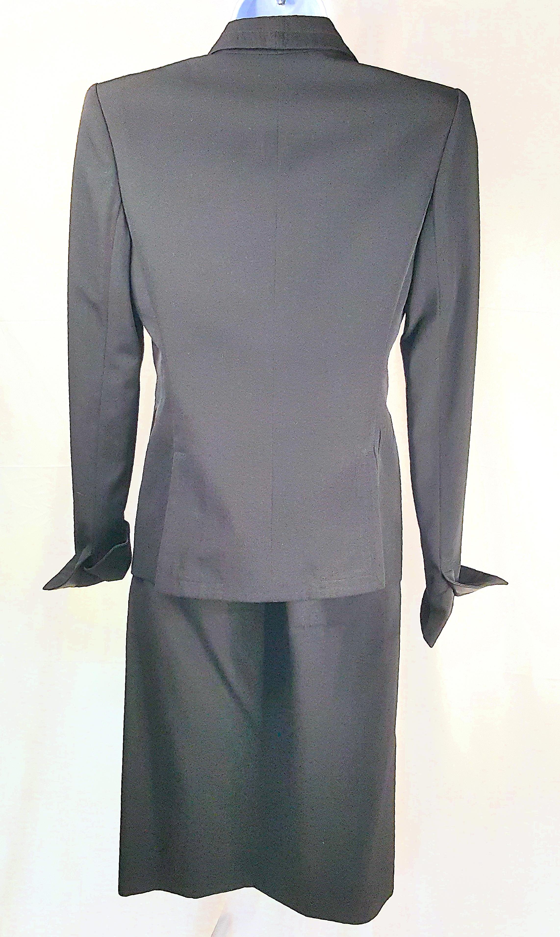 Donna TomFord 2001 1stYSLCollezione TuxedoStile trasparenteCuciture in pelleCostume nero GonnaSuit in vendita
