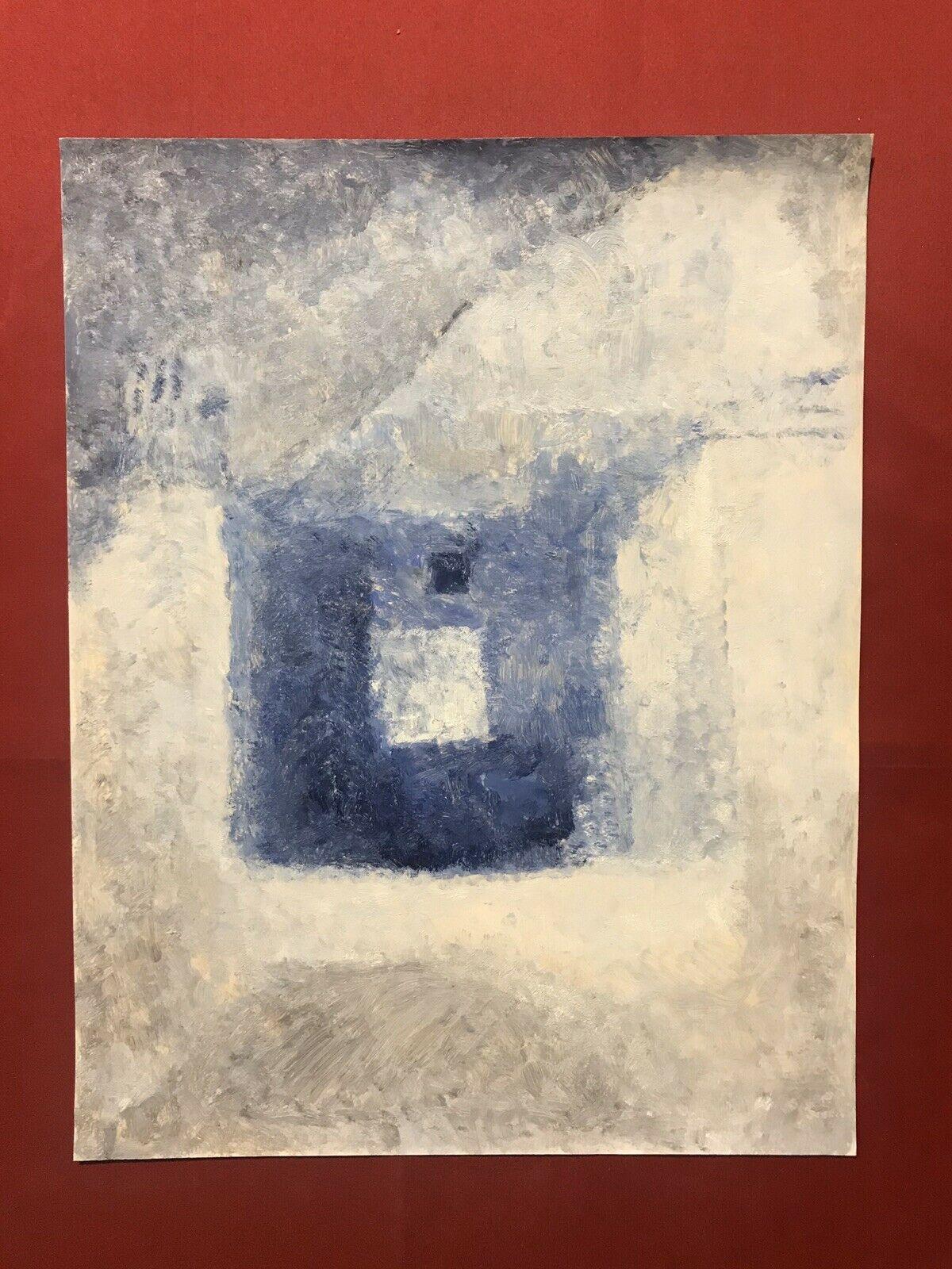 20TH CENTURY FRENCH CUBIST ABSTRACT PAINTING - BLUE GREY AND WHITE COLORS - Painting by Yvette Dubois Habasque
