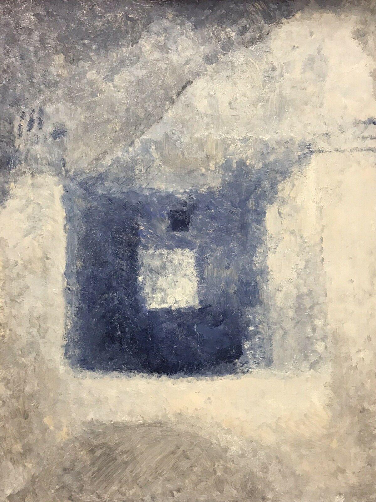 Yvette Dubois Habasque Abstract Painting - 20TH CENTURY FRENCH CUBIST ABSTRACT PAINTING - BLUE GREY AND WHITE COLORS