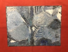 20th CENTURY FRENCH CUBIST ABSTRACT PAINTING BLUE WHITE GREY COLOURS