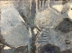 20th CENTURY FRENCH CUBIST ABSTRACT PAINTING BLUE WHITE GREY COLOURS