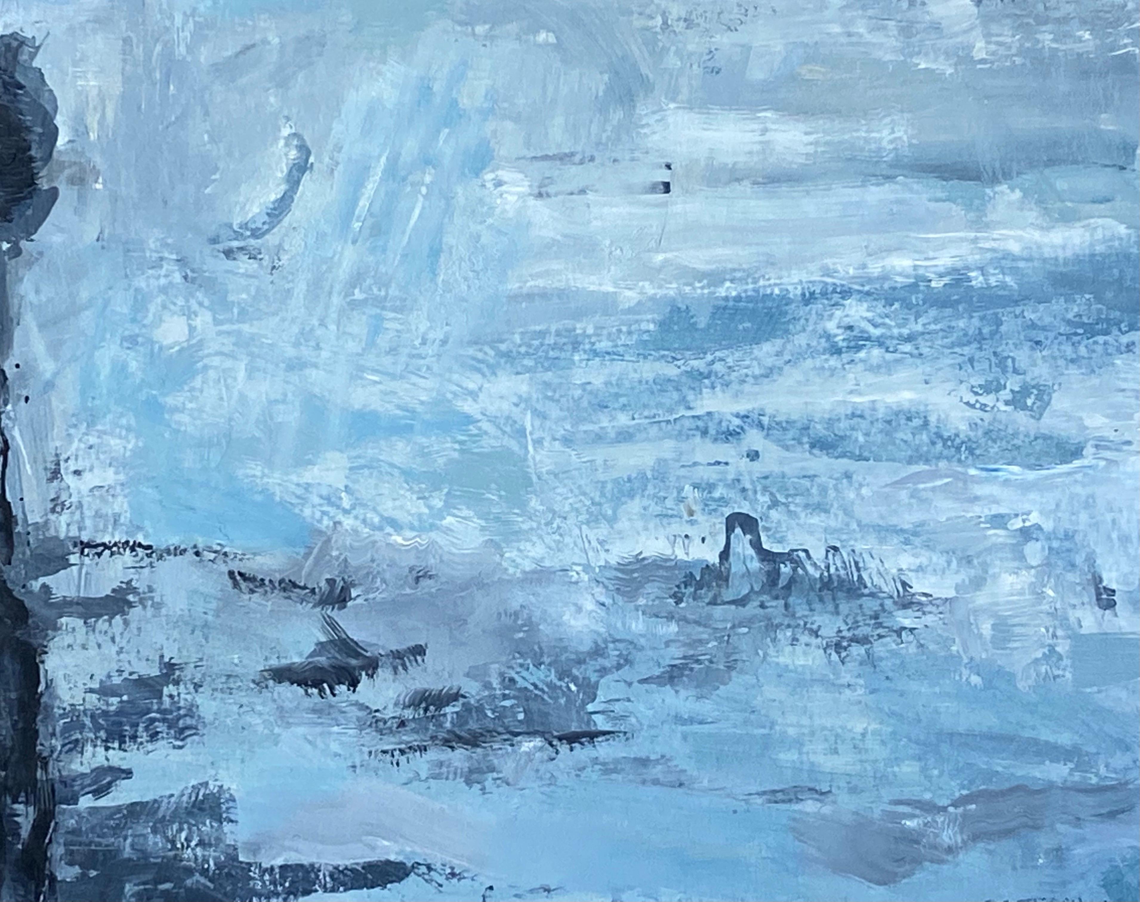Abstraktes expressionistisches Original-Ölgemälde - Wolkenblau – Painting von Yvette Dubois Habasque