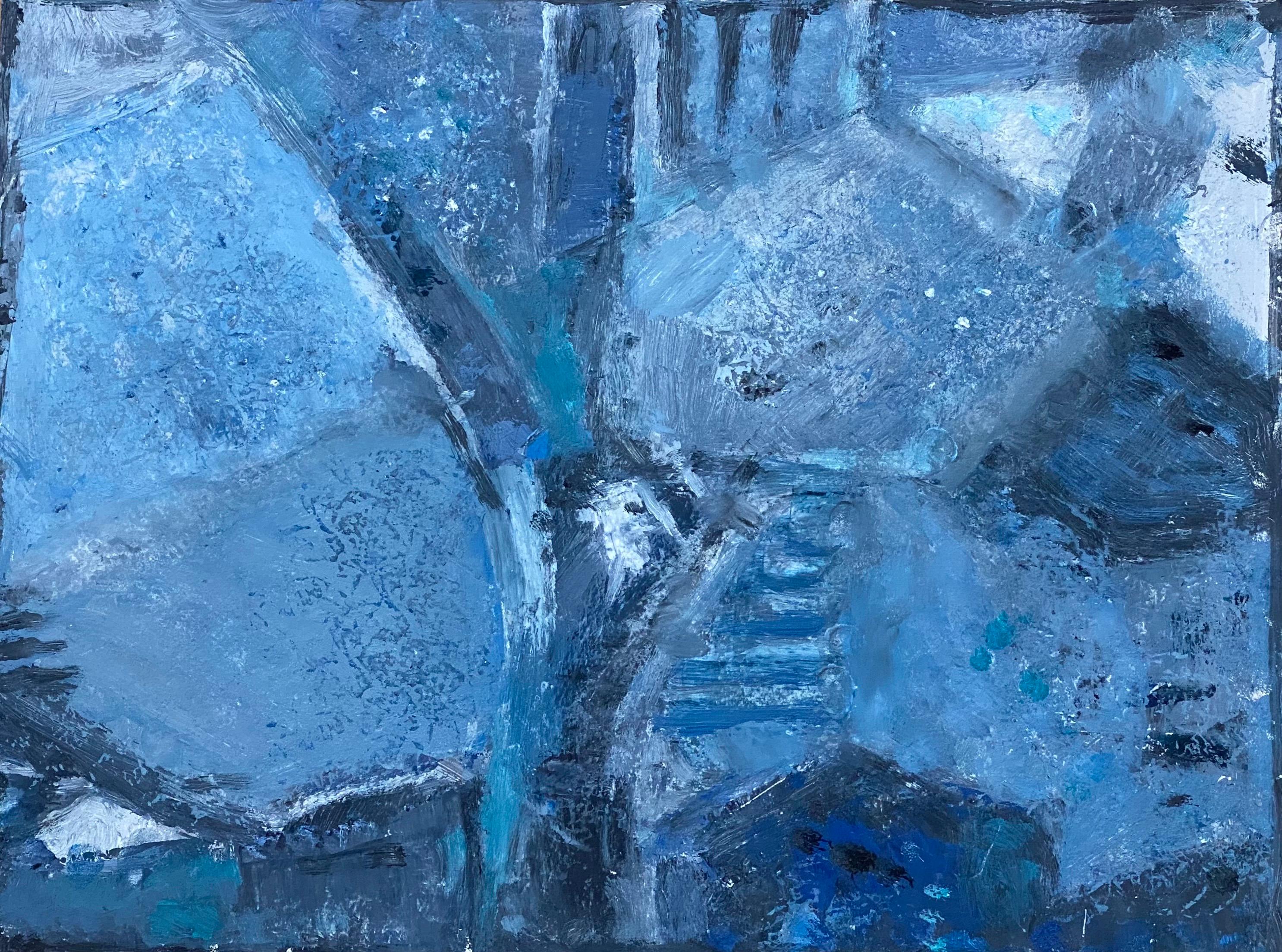 Yvette Dubois Habasque Abstract Painting - Abstract Expressionist Original Oil Painting - Deep Blue Blocks