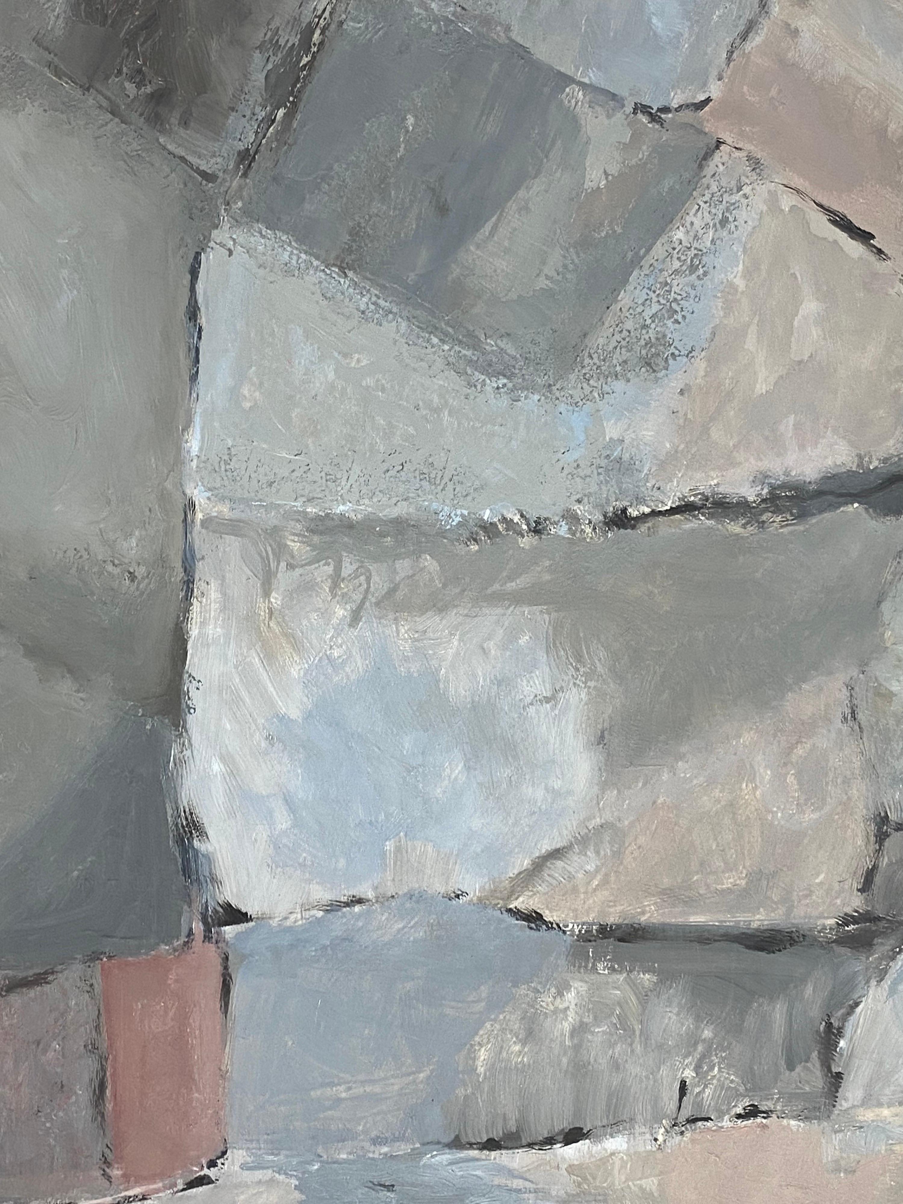 Abstract Expressionist Original Oil Painting - Grey & Pink Blocks For Sale 1