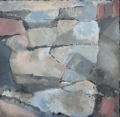 Abstract Expressionist Original Oil Painting - Grey & Pink Blocks