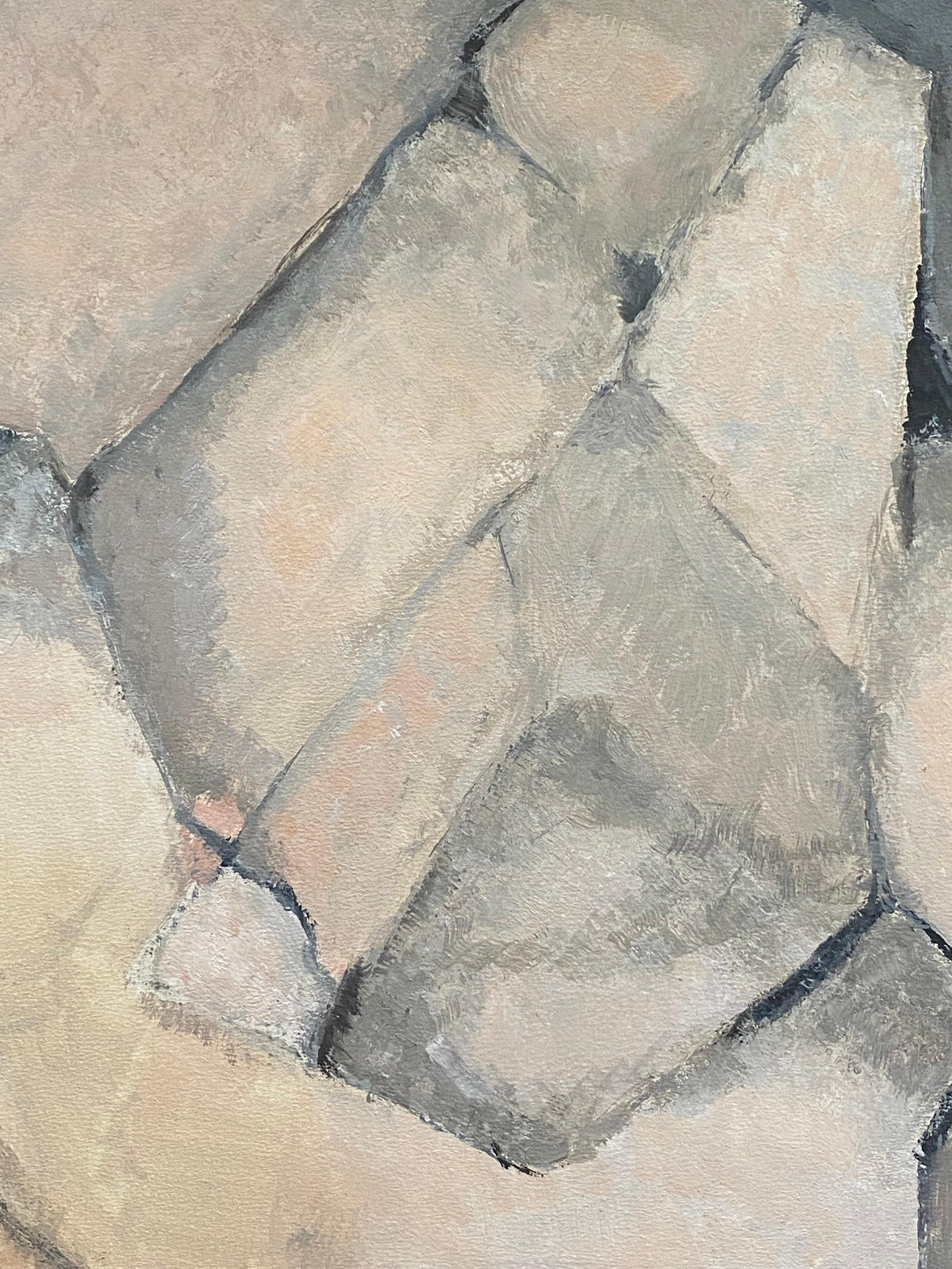 Abstraktes expressionistisches Original-Ölgemälde in Rosa und Grau in gedämpften Farben – Painting von Yvette Dubois Habasque