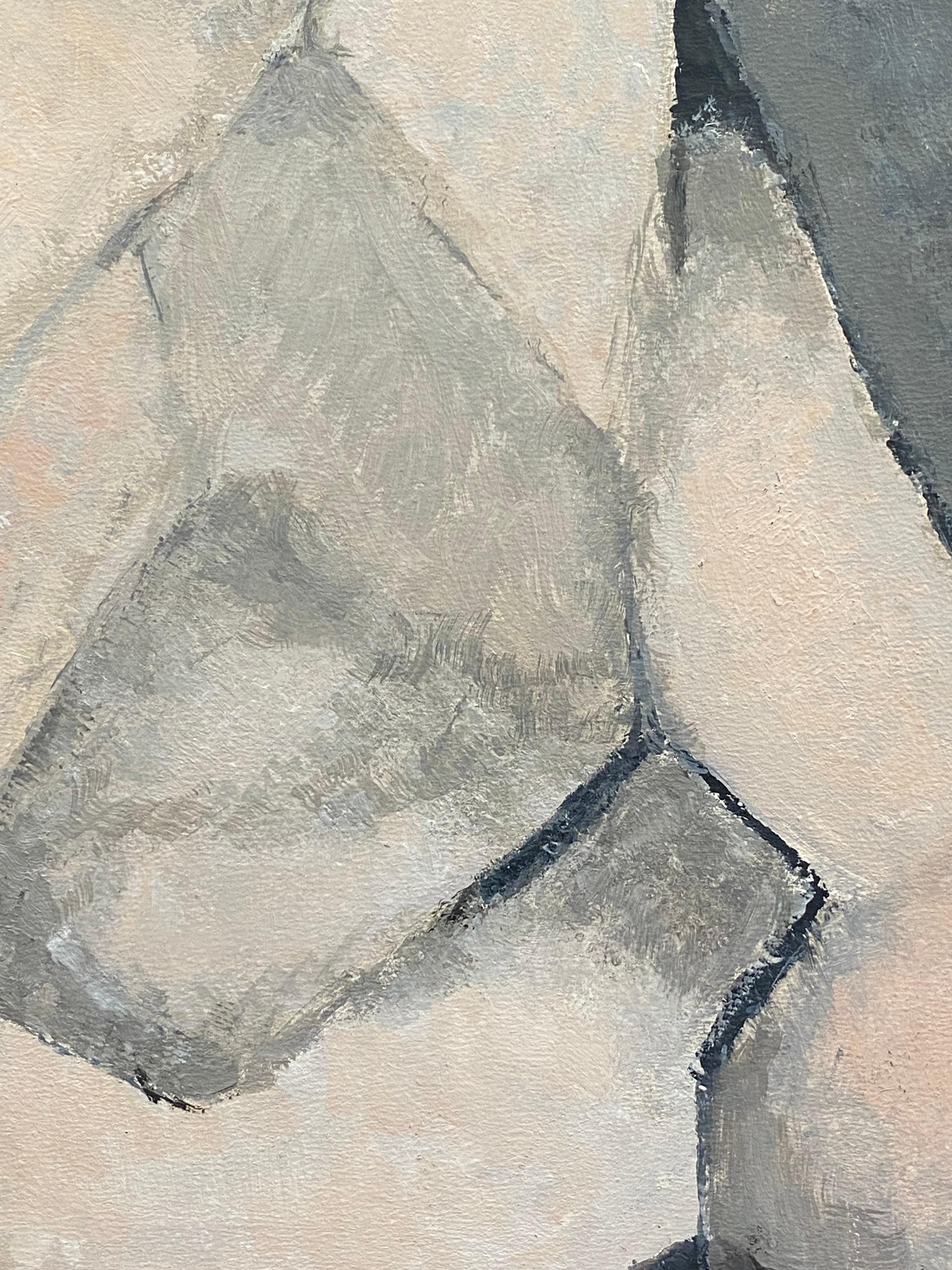 Abstraktes expressionistisches Original-Ölgemälde in Rosa und Grau in gedämpften Farben (Abstrakter Expressionismus), Painting, von Yvette Dubois Habasque