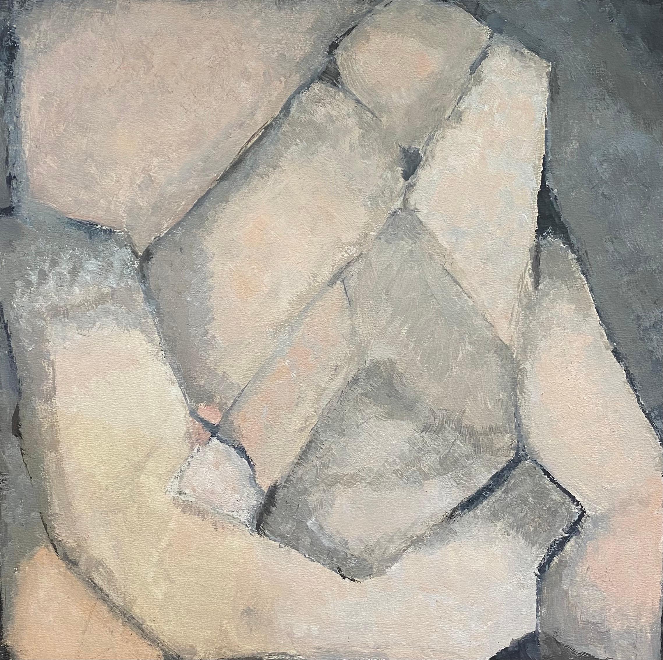 Abstraktes expressionistisches Original-Ölgemälde in Rosa und Grau in gedämpften Farben