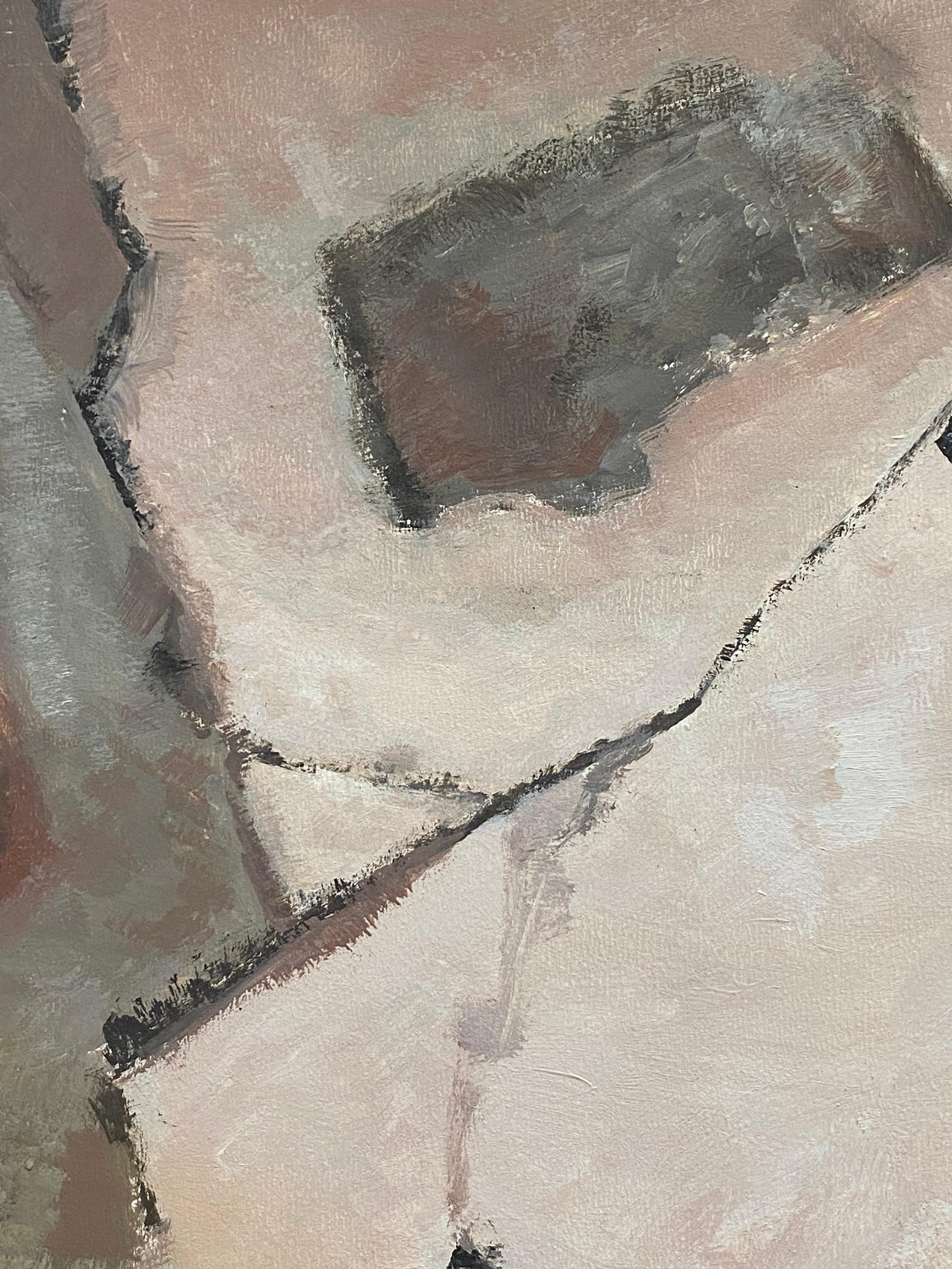Abstraktes abstraktes expressionistisches Original-Ölgemälde - Rosa Graue Ockerfarben (Abstrakter Expressionismus), Painting, von Yvette Dubois Habasque