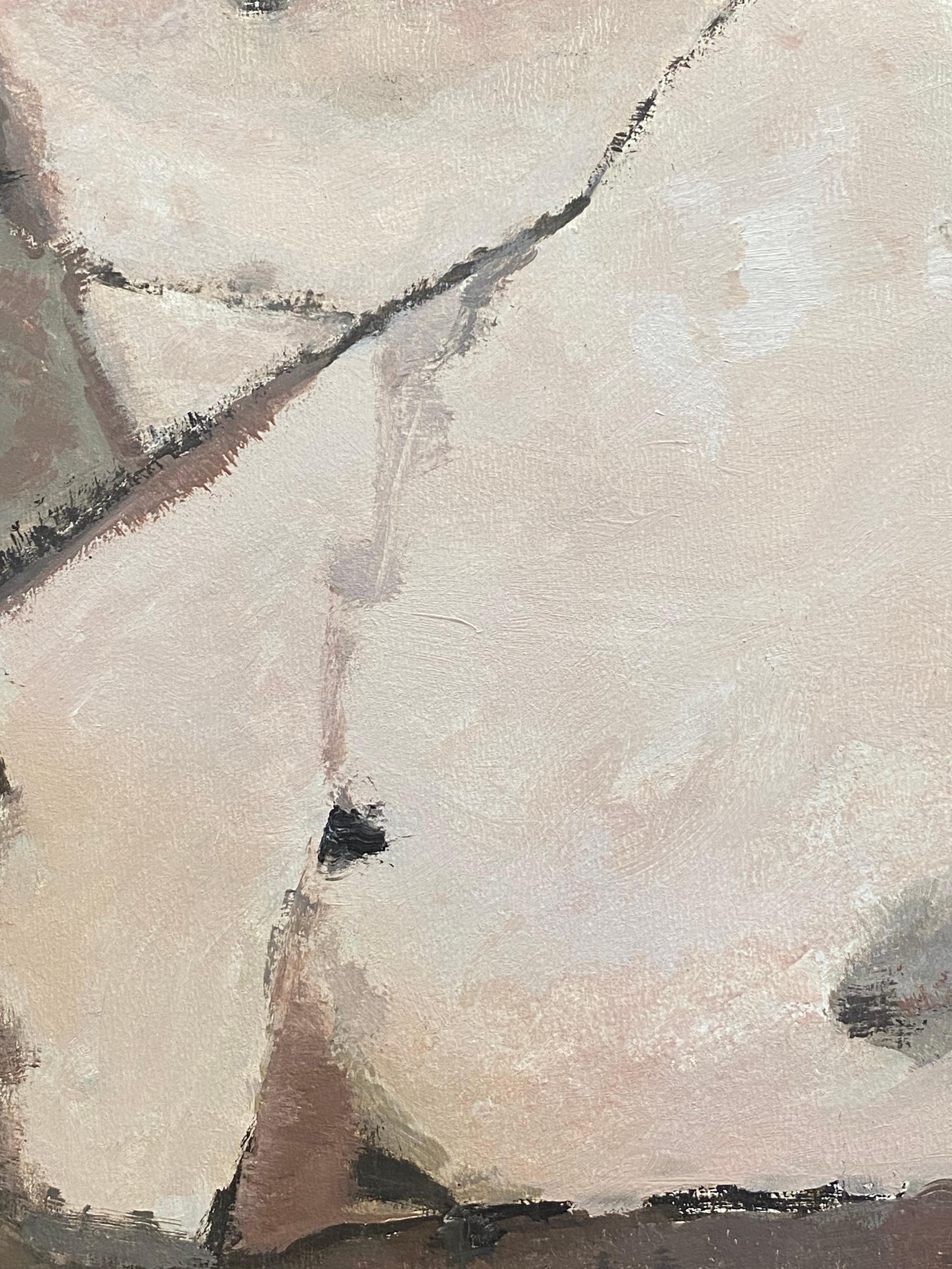 Abstraktes abstraktes expressionistisches Original-Ölgemälde - Rosa Graue Ockerfarben im Angebot 1