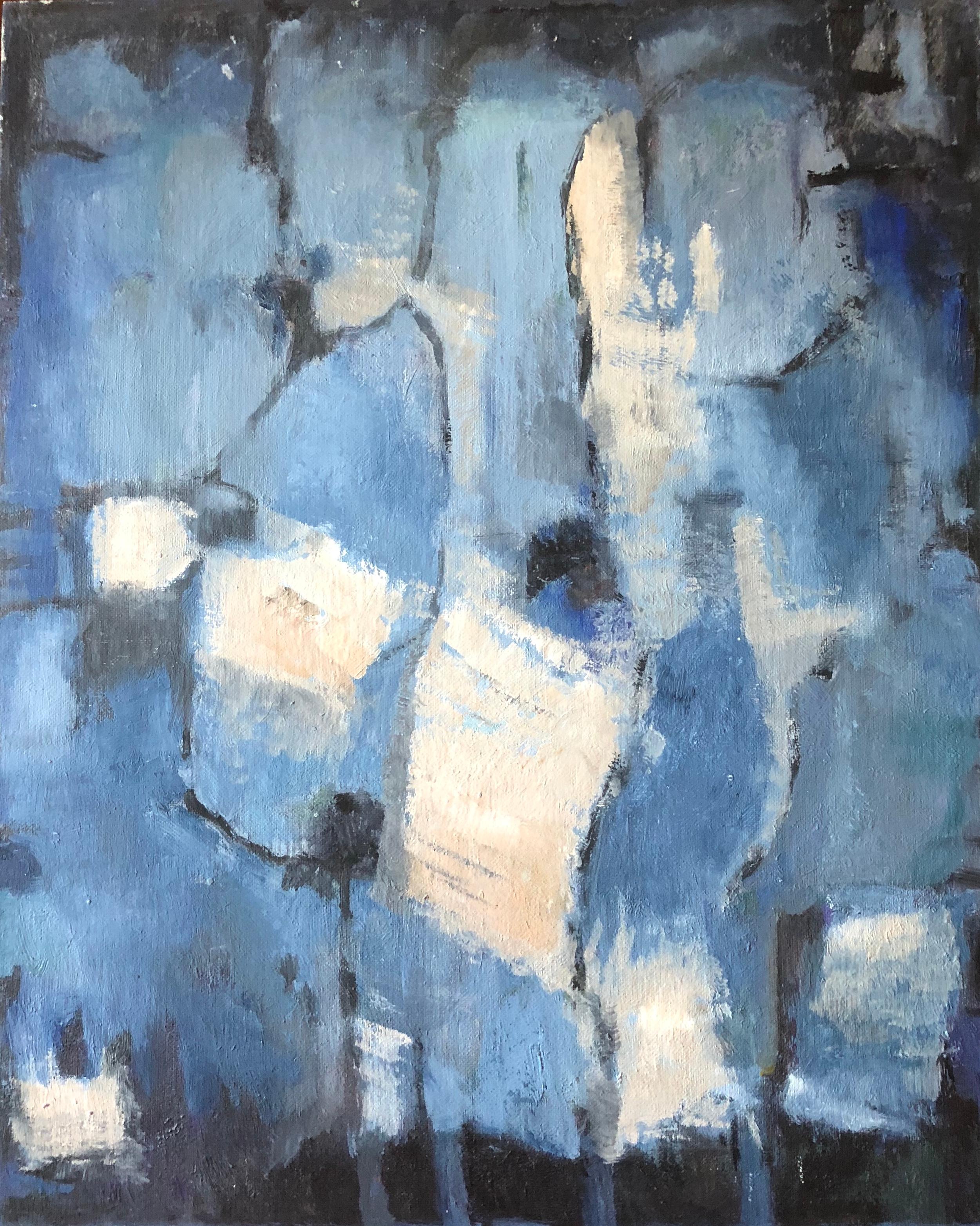 Blues & Greys French Expressionist Abstract Oil Painting