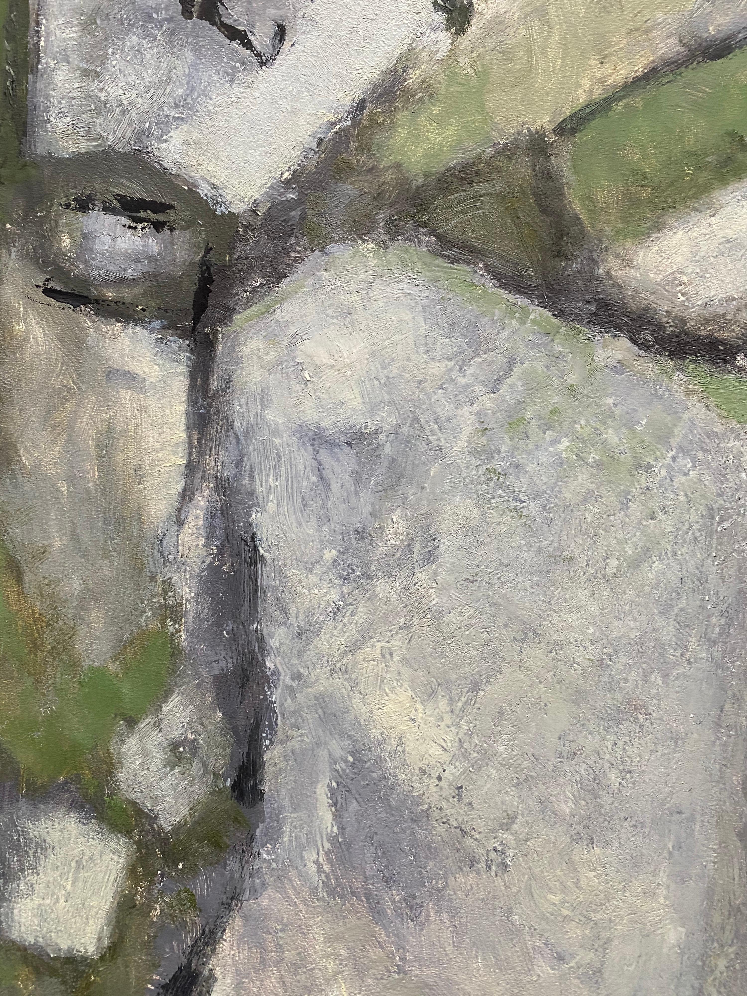 Peinture abstraite contemporaine du cubiste français - teintes PASTEL DE GREEN en vente 1