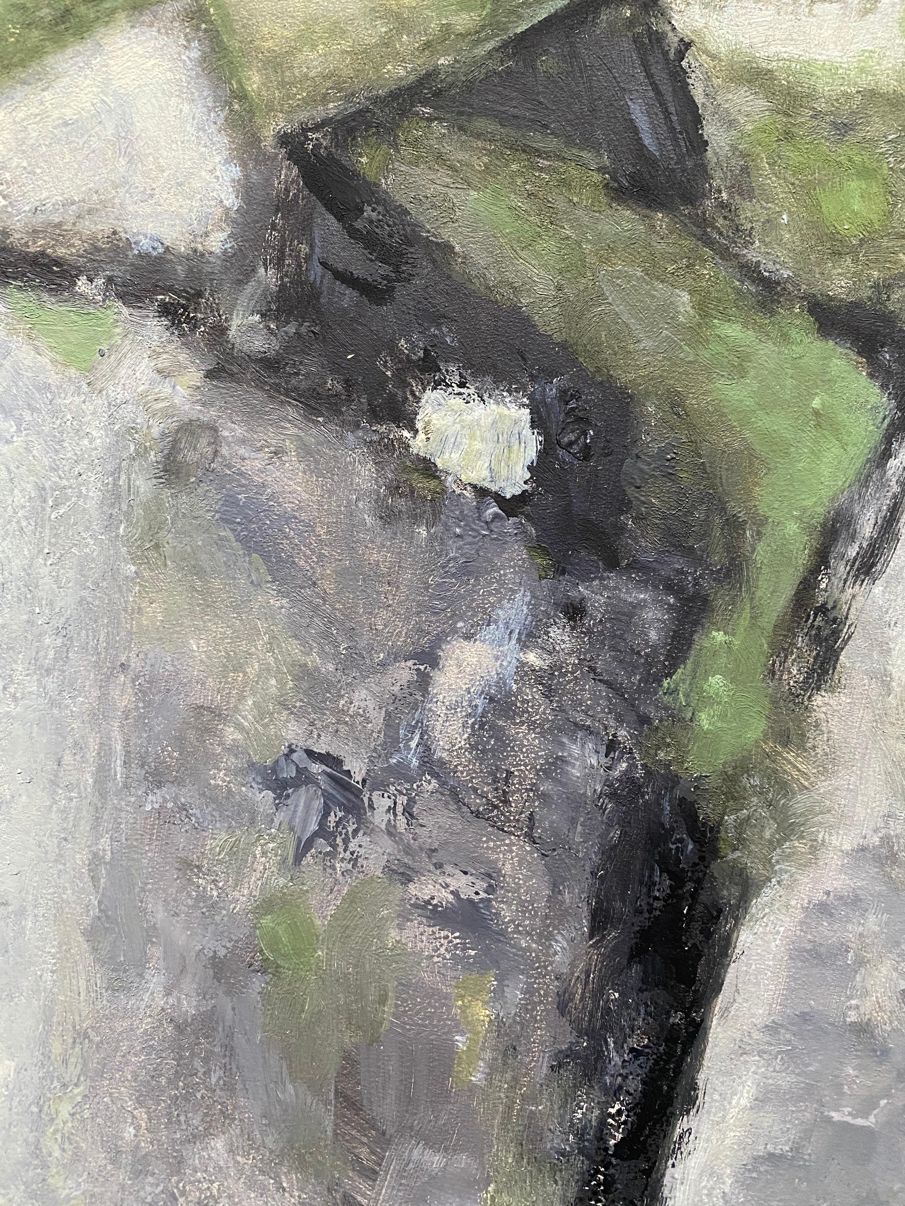 Peinture abstraite contemporaine du cubiste français - teintes PASTEL DE GREEN en vente 3
