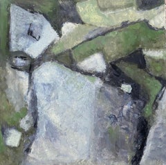 CONTEMPORARY FRENCH CUBIST ABSTRACT PAINTING - PASTEL SHADES OF GREEN