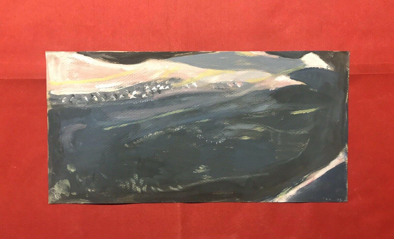 FRENCH CUBIST ABSTRACT zeichnet sich durch blau-graue und schwarze Landschafts- und Meereslandschaftsvision aus – Painting von Yvette Dubois Habasque