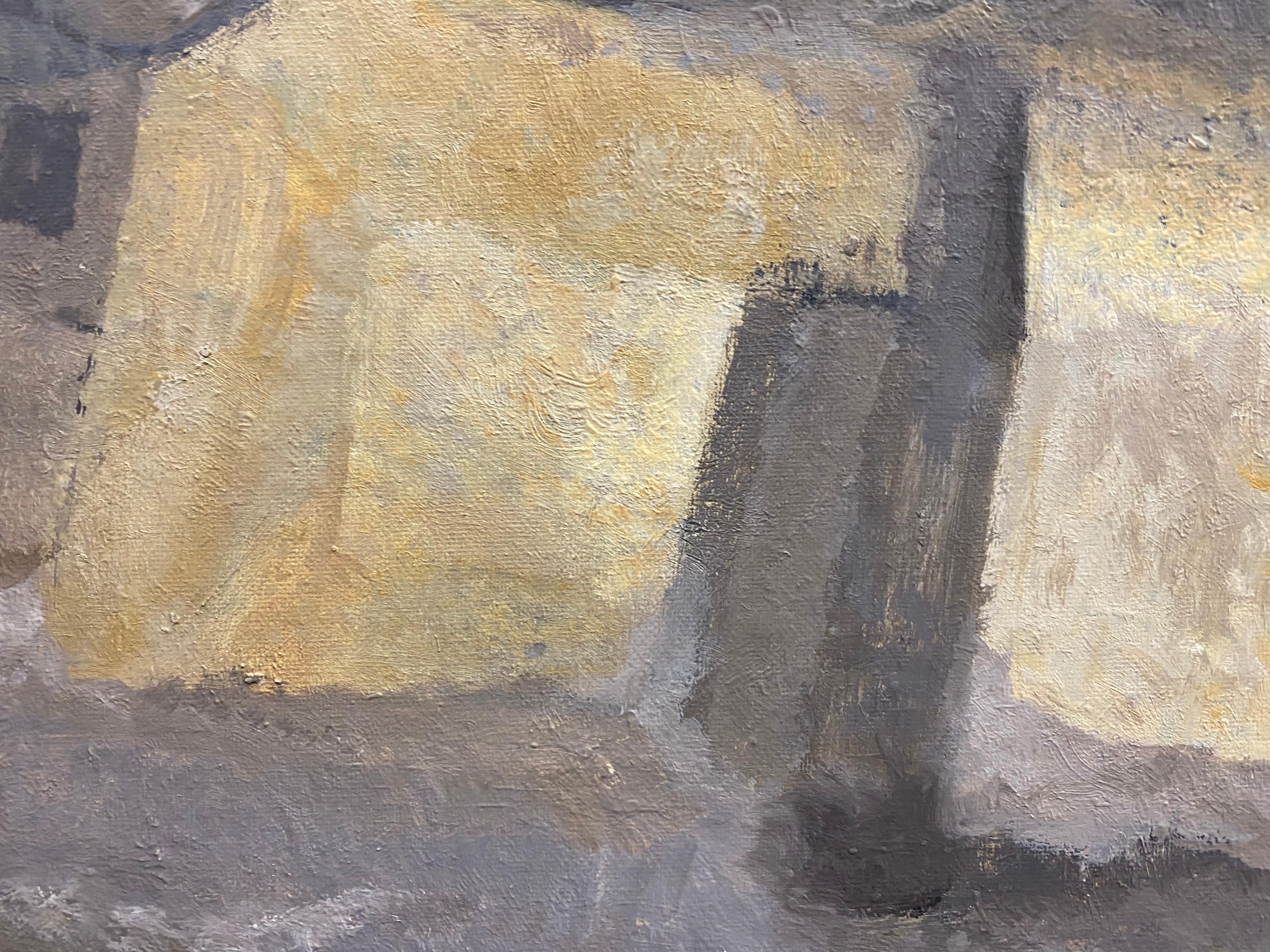 Abstraktes Ölgemälde des französischen Expressionismus (Braun), Abstract Painting, von Yvette Dubois Habasque