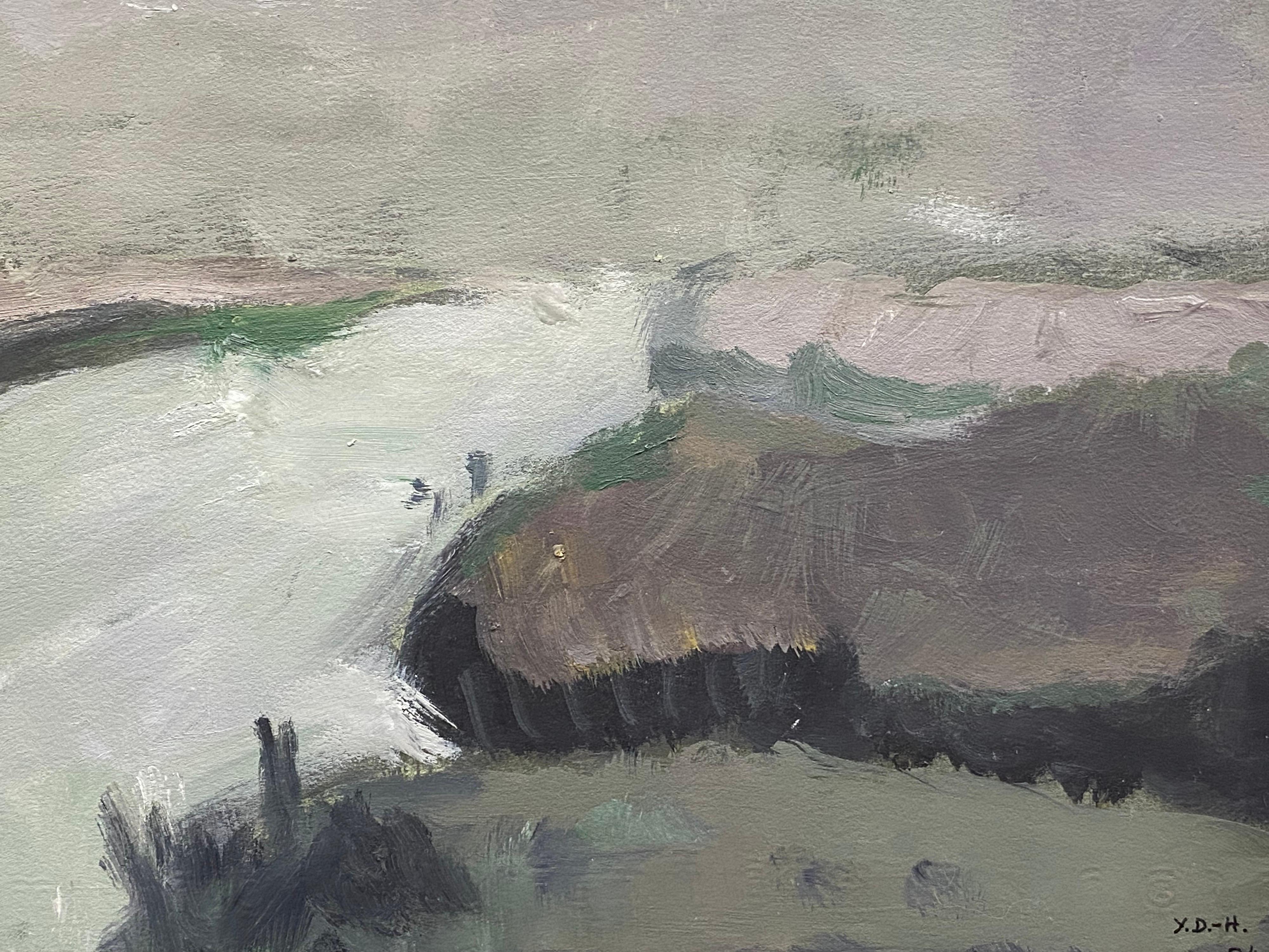  Abstraktes Ölgemälde des französischen Expressionismus - Fluss-Landschaft – Painting von Yvette Dubois Habasque