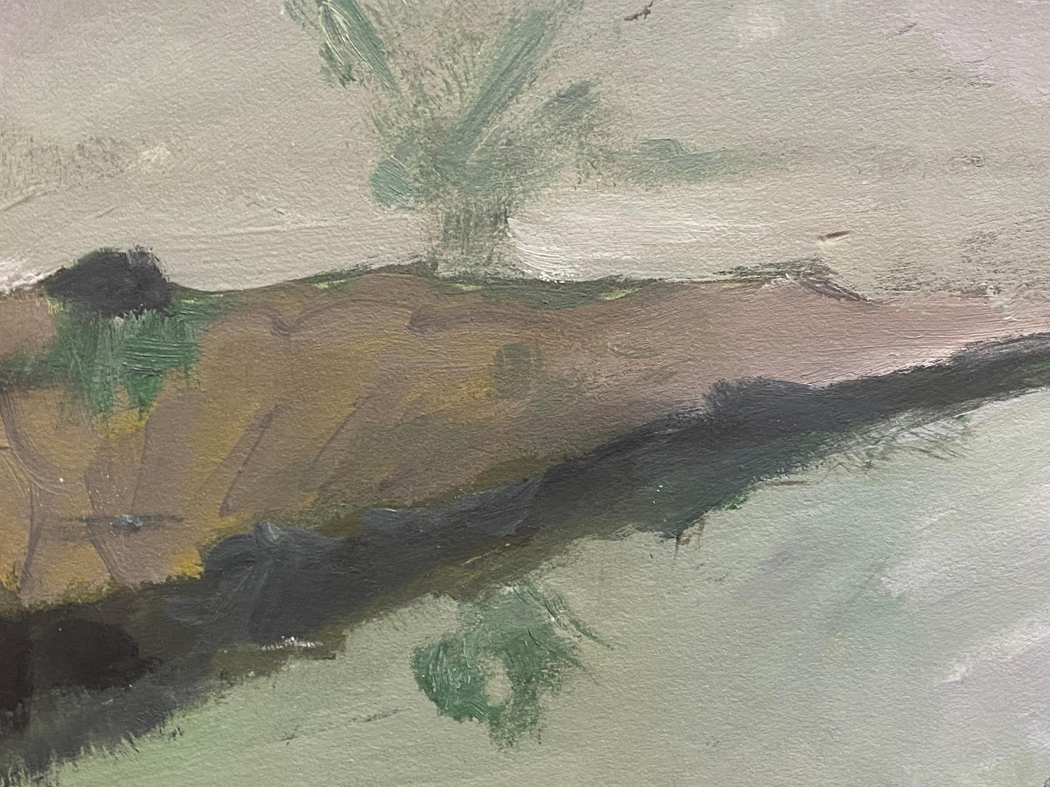  Peinture à l'huile abstraite expressionniste française - Paysage fluvial - Expressionnisme abstrait Painting par Yvette Dubois Habasque