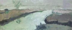  Peinture à l'huile abstraite expressionniste française - Paysage fluvial