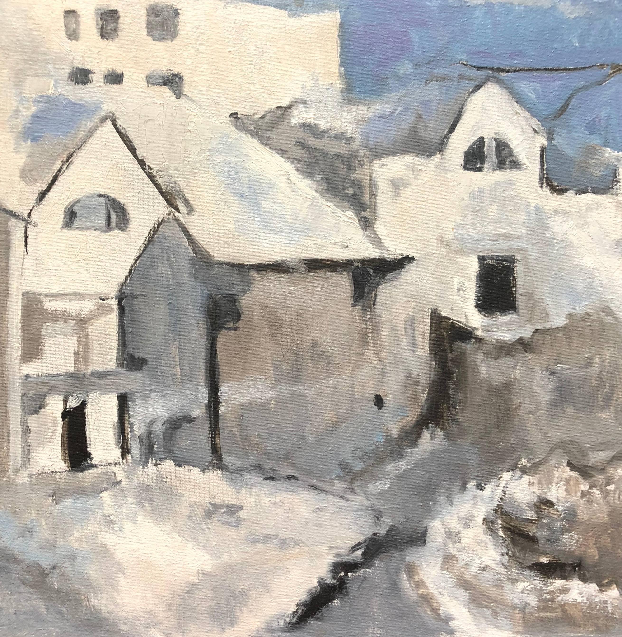 Yvette Dubois Habasque Abstract Painting – Französische Stadt – französisches abstraktes Ölgemälde