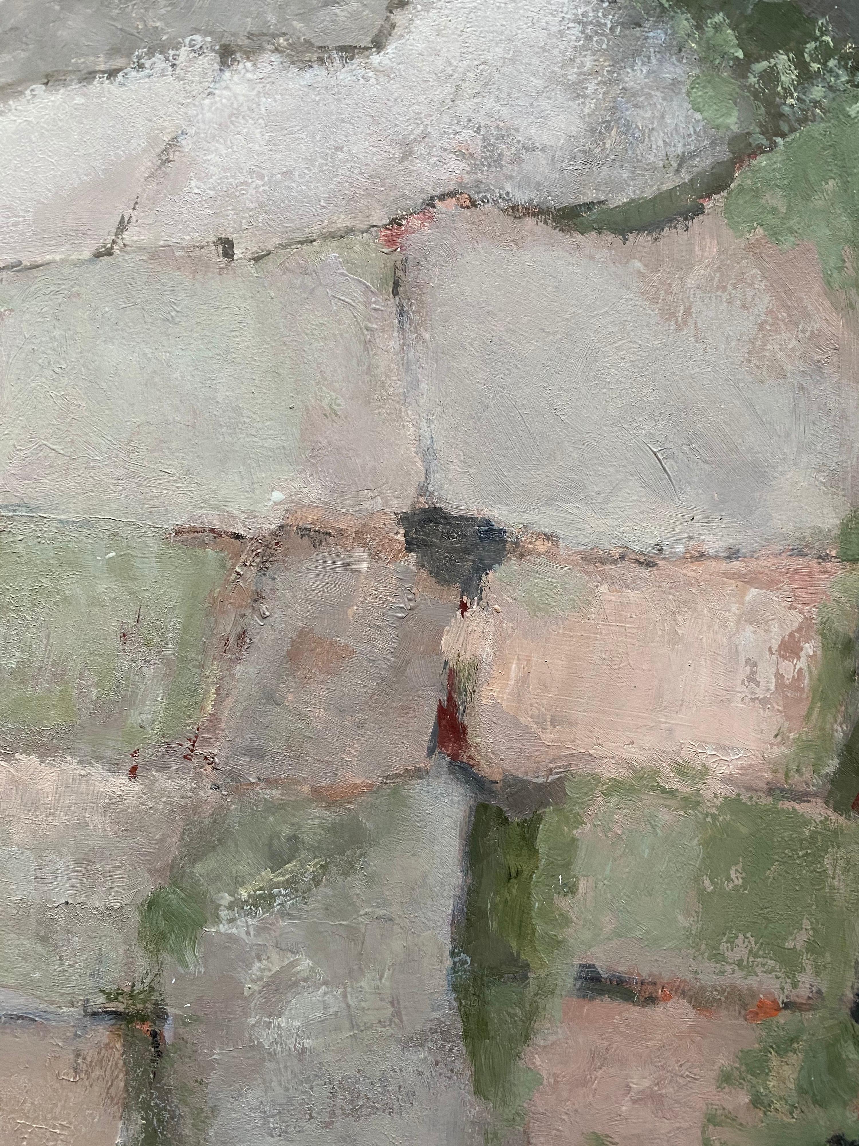 SFUMATURE DI COLORE VERDE E ROSA - QUADRO ASTRATTO CUBISTA FRANCESE MODERNO - Abstract Painting Grigio di Yvette Dubois Habasque