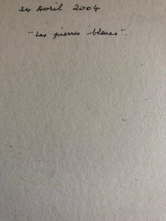 Peinture à l'huile abstraite expressionniste française verts, gris et bleus