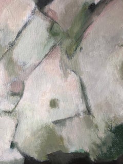 Französisches abstraktes Ölgemälde „Grüne und Rosa“