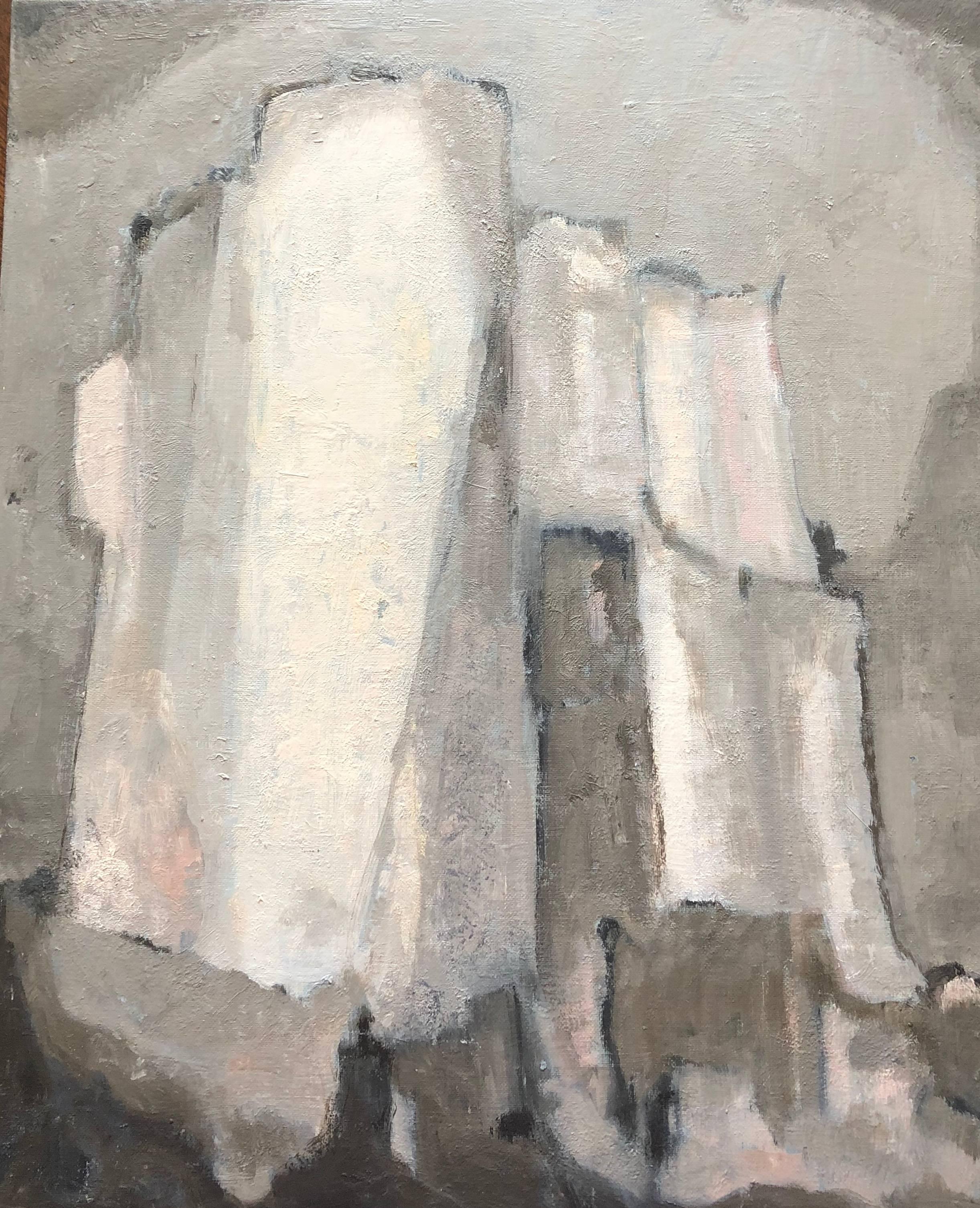 Abstract Painting de Yvette Dubois Habasque - Grises y ocres Pintura al óleo abstracta expresionista francesa
