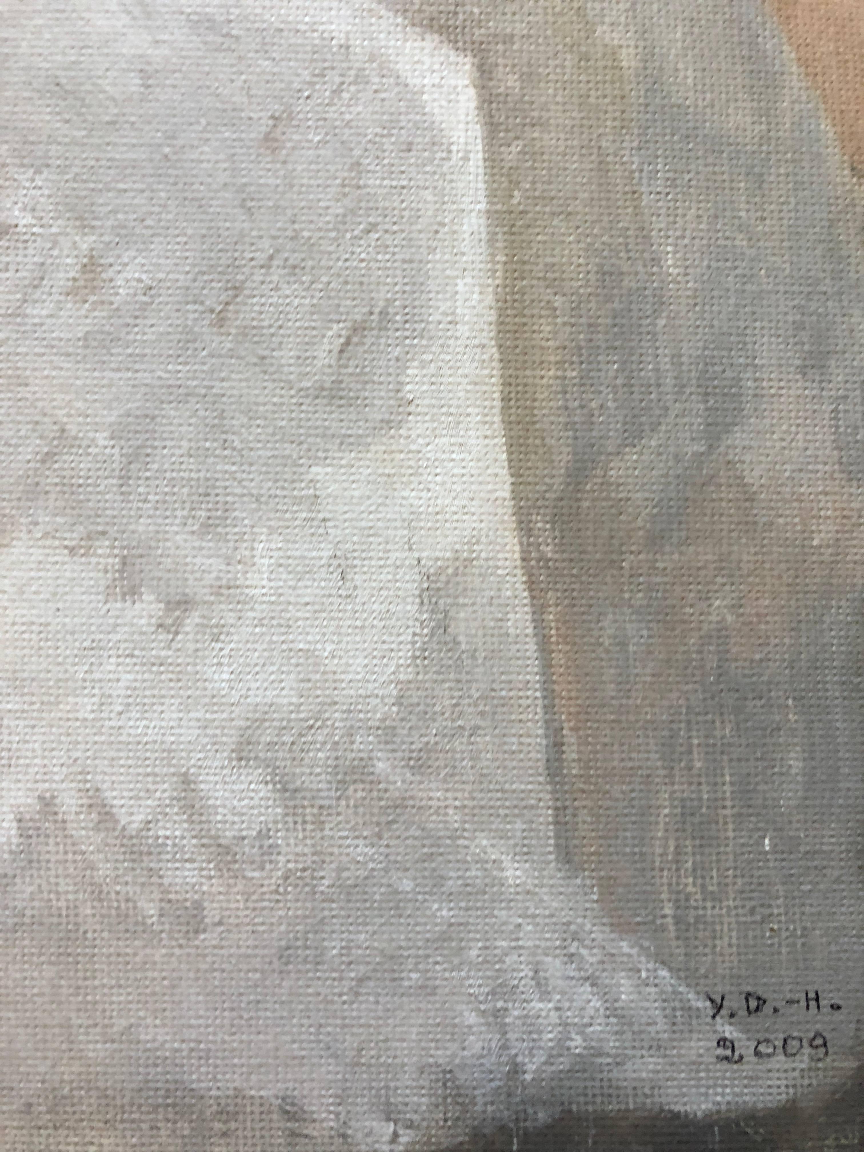Grigi e ocra - Pittura ad olio astratta francese - Painting di Yvette Dubois Habasque