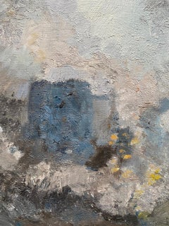 MODERNIST FRENCH CUBIST ABSTRACT PAINTING - SHADES OF BLUE COLORS