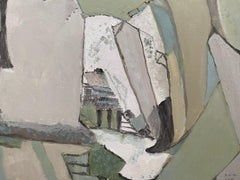 MUTED GREEN SHAPES AND FORMS IN COLOR -  FRENCH CUBIST ABSTRACT PAINTING