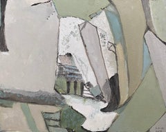 MUTED GREEN SHAPES AND FORMS IN COLOR -  FRENCH CUBIST ABSTRACT PAINTING