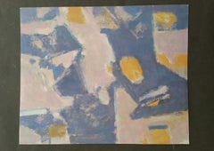Parisian Abstract Expressionist Original Oil Painting - Blue Ochre Pink