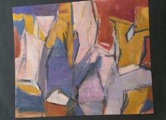 Parisian Abstract Expressionist Original Oil Painting - Blues Reds Ochre