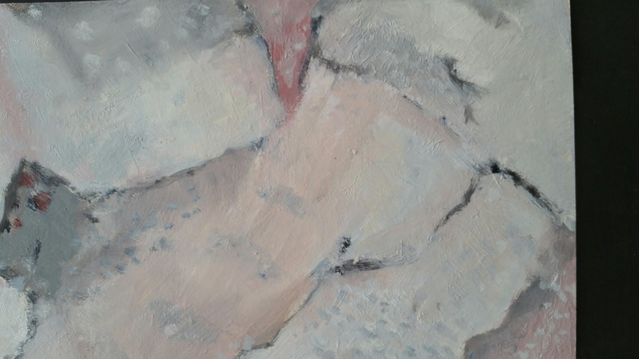 Parisian Abstract Expressionist Original Oil Painting - Neutrals and Pinks For Sale 1