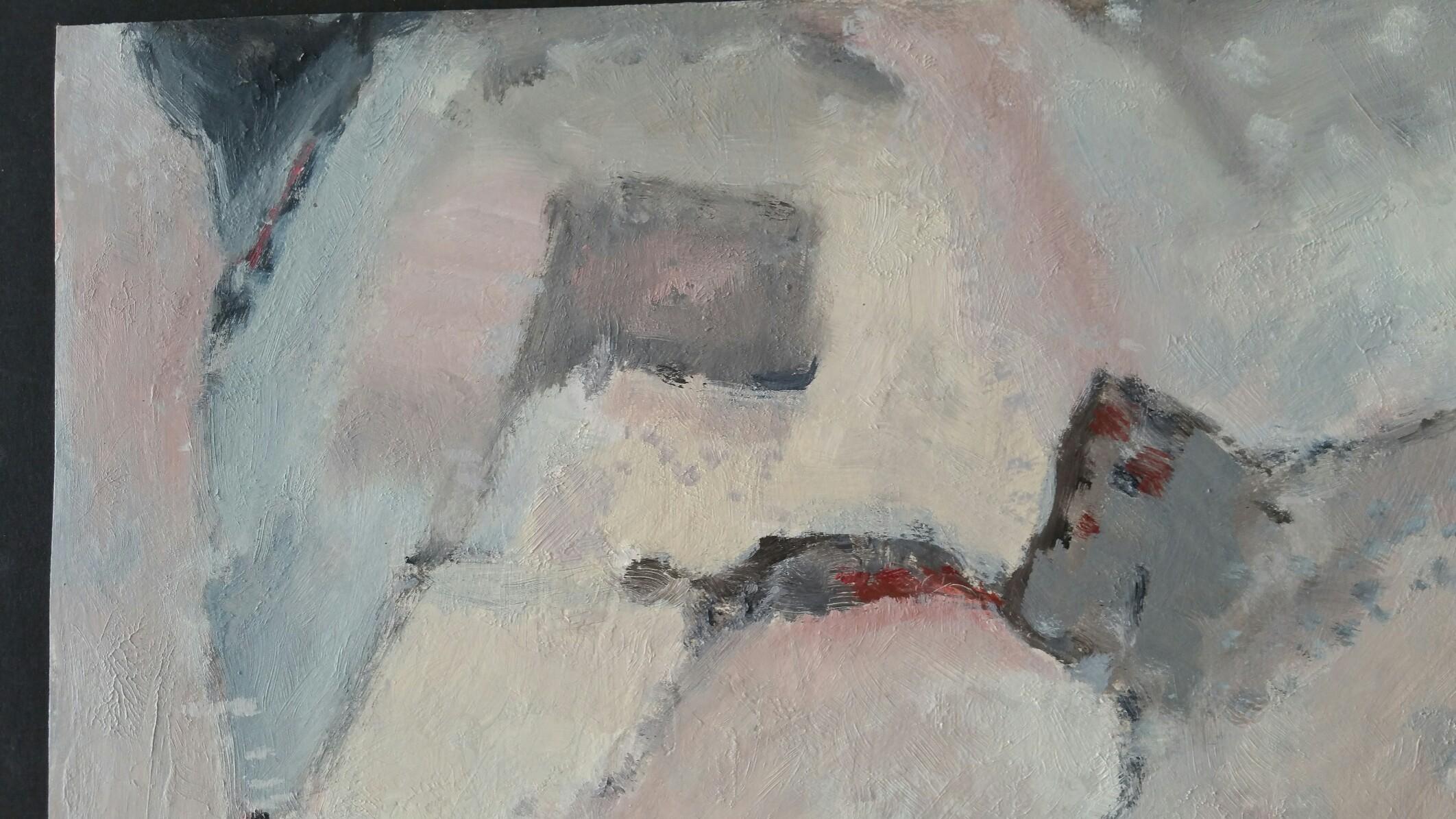 Parisian Abstract Expressionist Original Oil Painting - Neutrals and Pinks For Sale 2