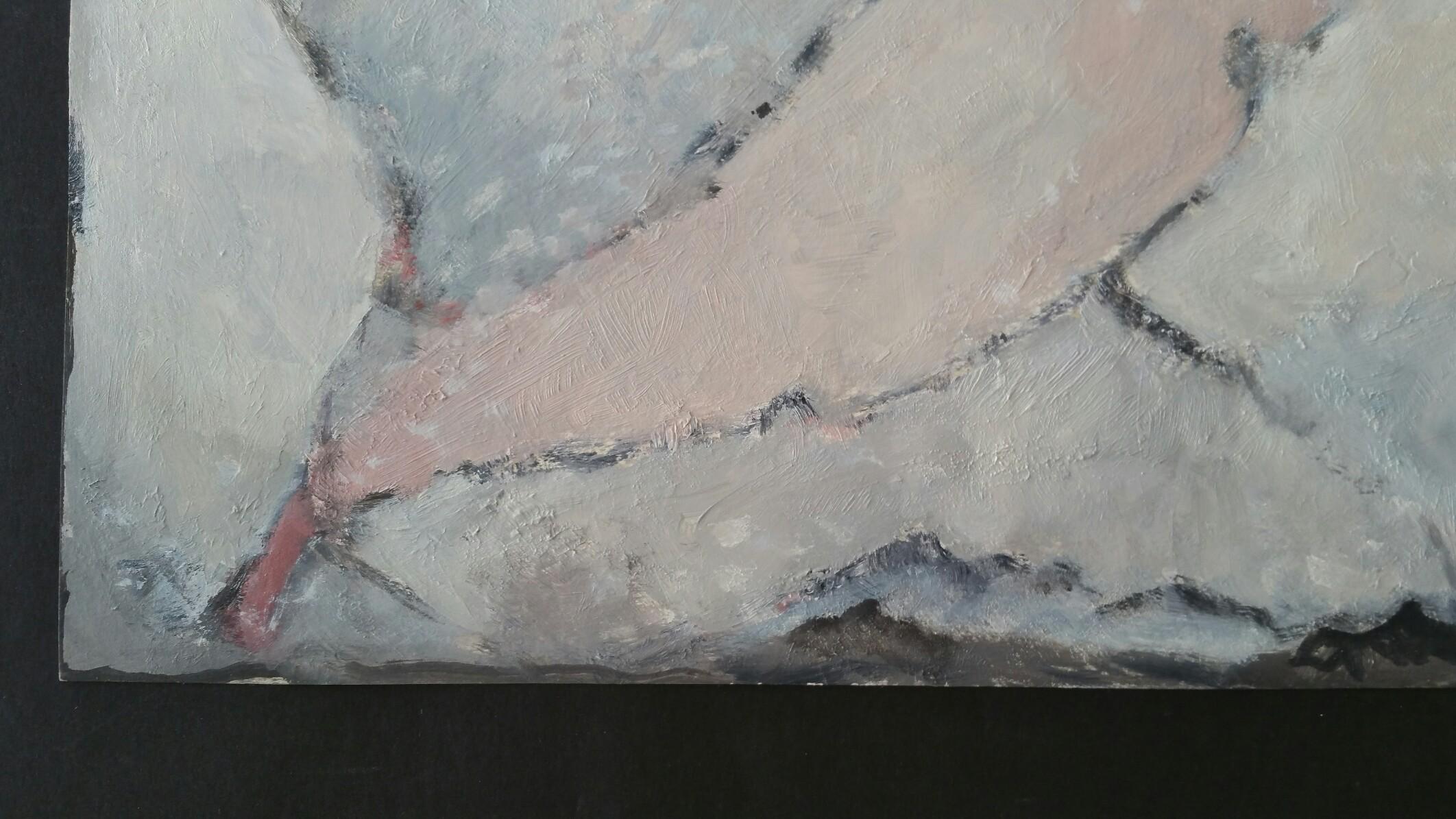 Parisian Abstract Expressionist Original Oil Painting - Neutrals and Pinks For Sale 3