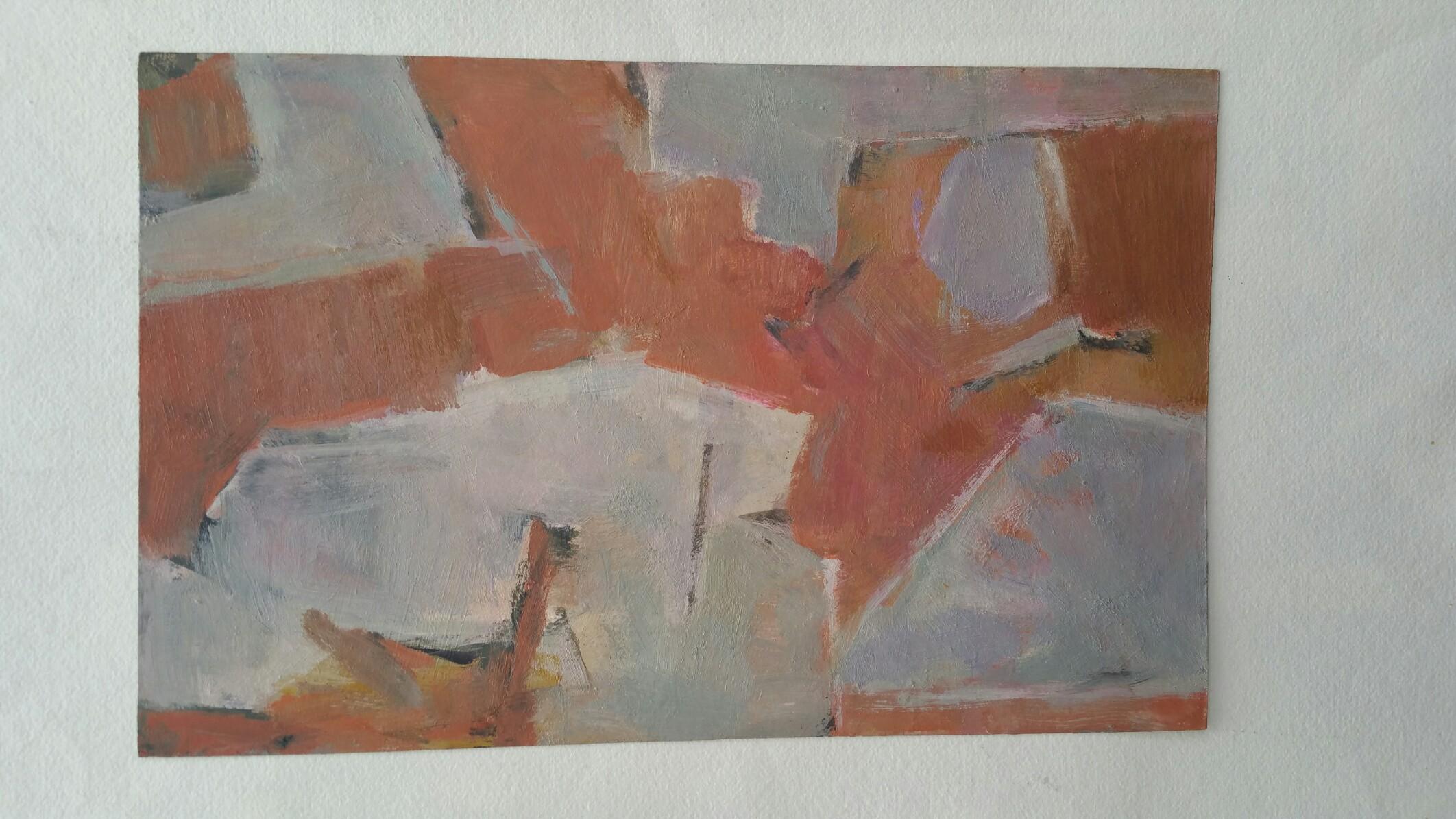 Pittura ad olio originale dell'Espressionismo astratto parigino - Neutri e terracotta - Painting di Yvette Dubois Habasque