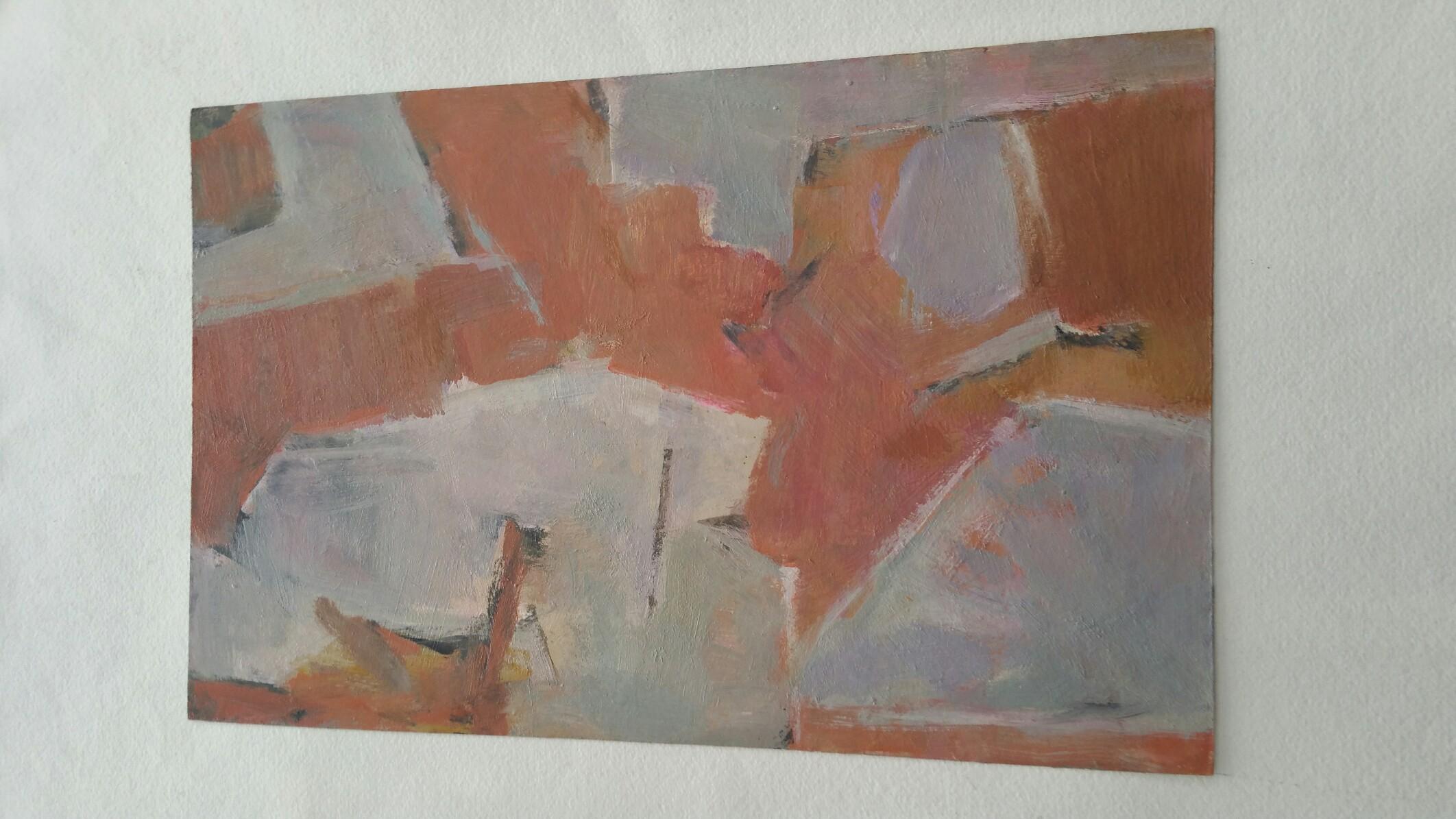 Parisian Abstract Expressionist Original Oil Painting - Neutrals and Terracotta For Sale 3