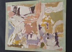 Pittura ad olio originale dell'Espressionismo astratto parigino - Neutri, rosa e ocra