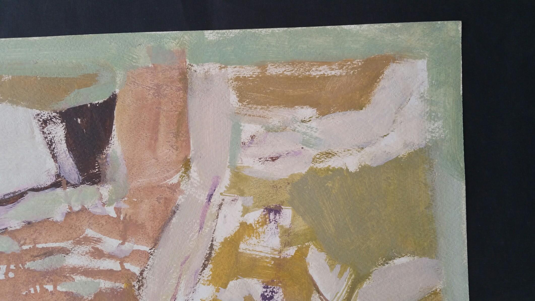 Parisian Abstract Expressionist Original Oil Painting - Neutrals, Rose and Ochre For Sale 3