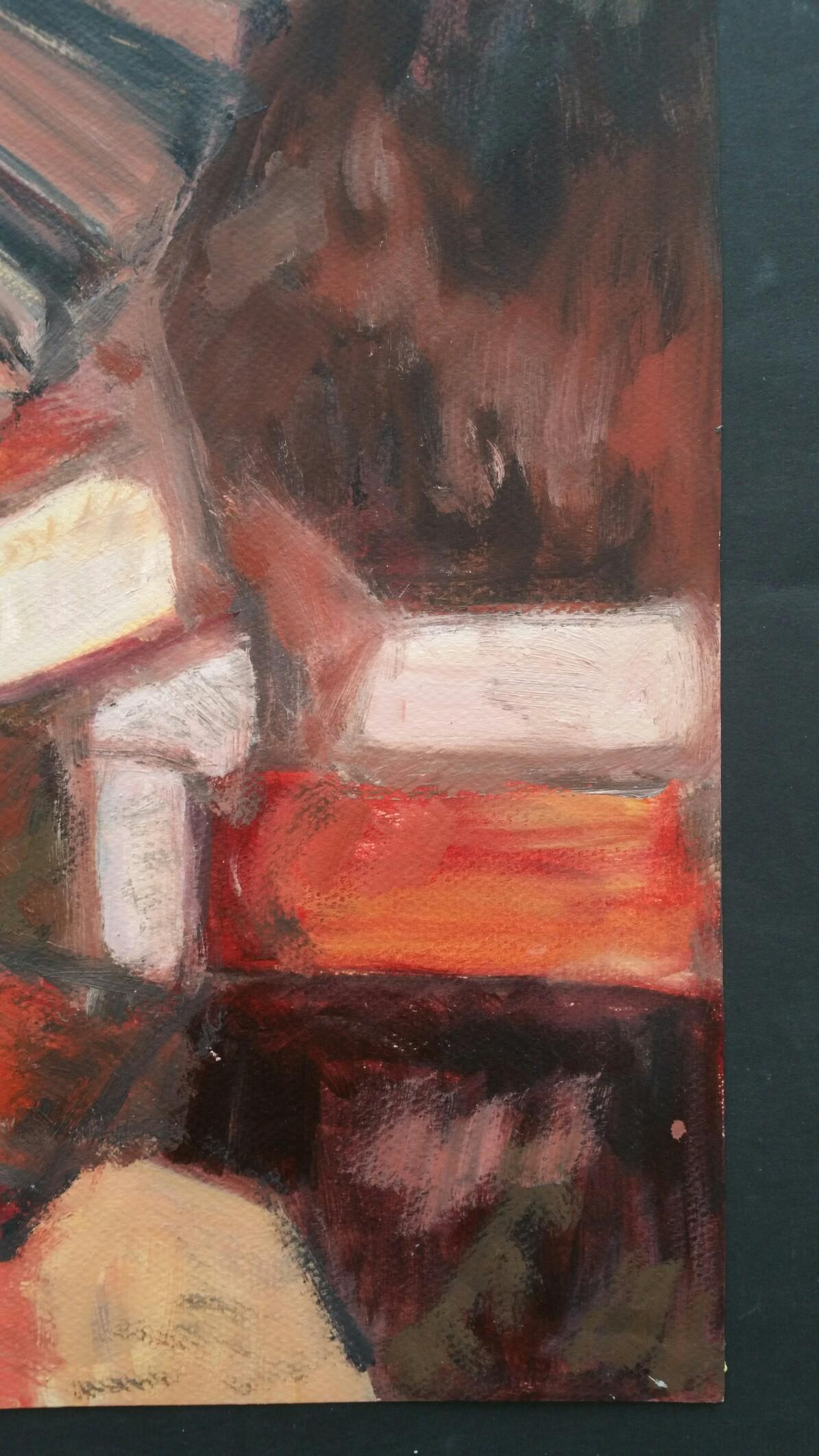 Parisian Abstract Expressionist Original Oil Painting - Reds Browns Pinks For Sale 2