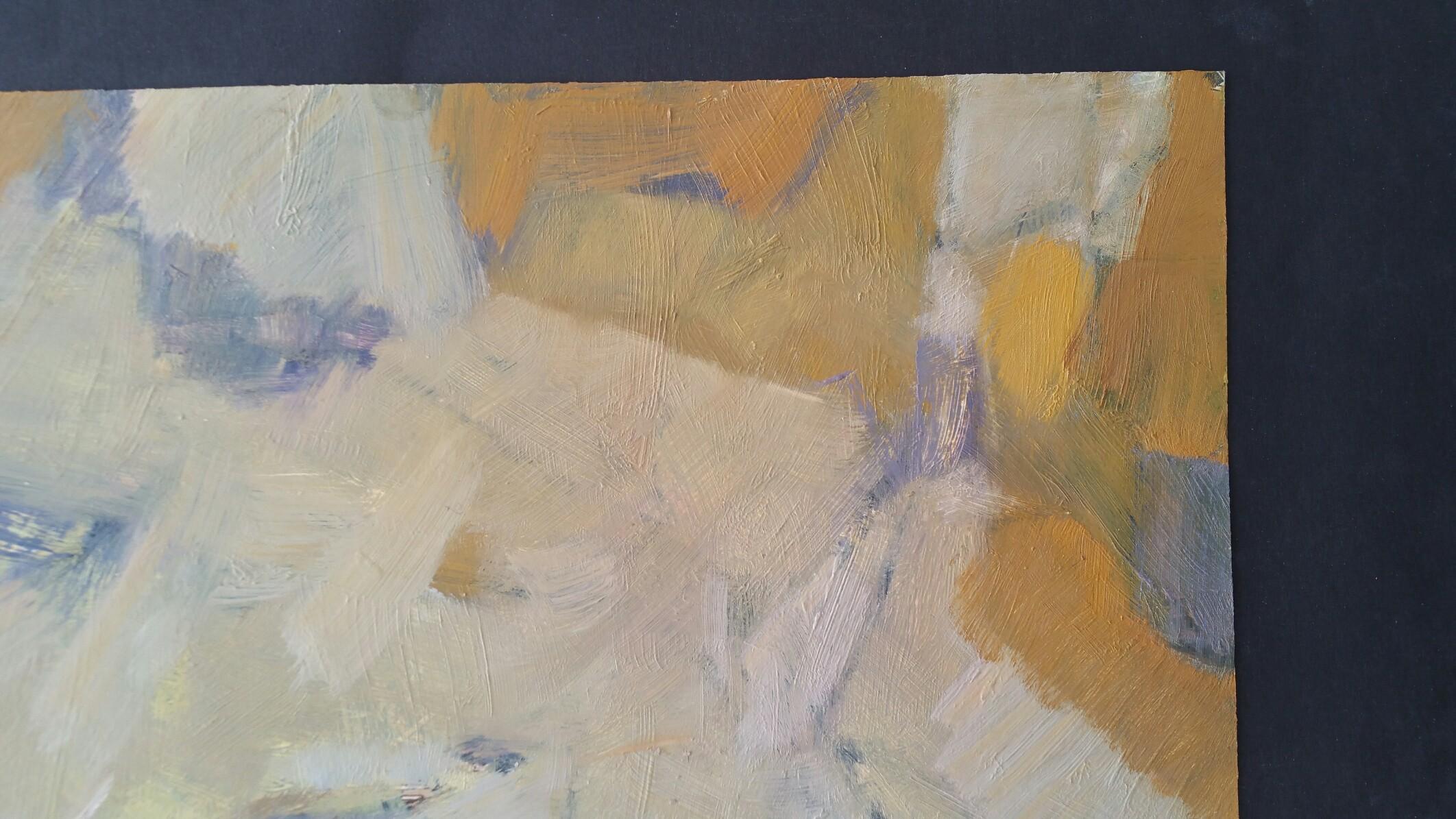 Parisian Abstract Expressionist Original Oil Painting - Stone Neutrals and Ochre - Gray Abstract Painting by Yvette Dubois Habasque