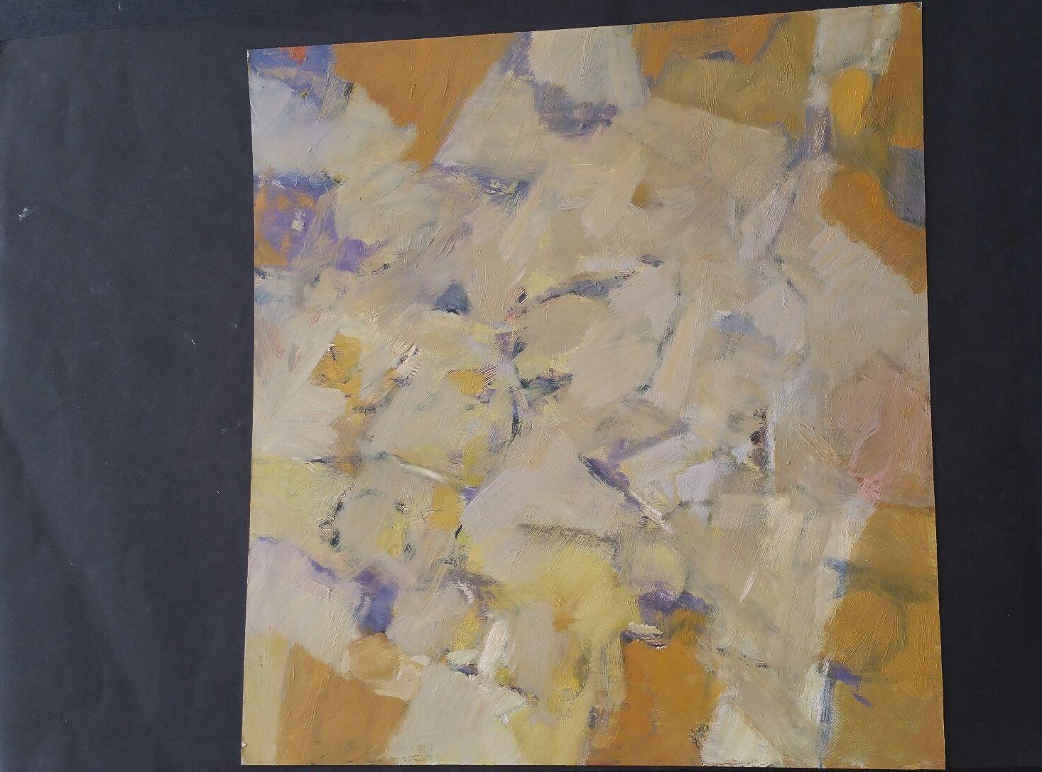 Parisian Abstract Expressionist Original Oil Painting - Stone Neutrals and Ochre For Sale 4