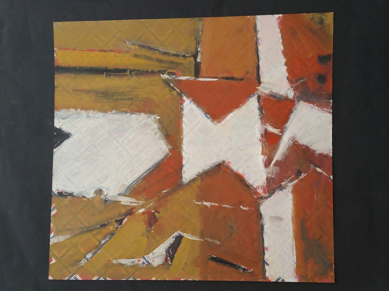 Peinture à l'huile d'origine de l'expressionniste abstrait parisien - terre cuite et ocre en vente 5