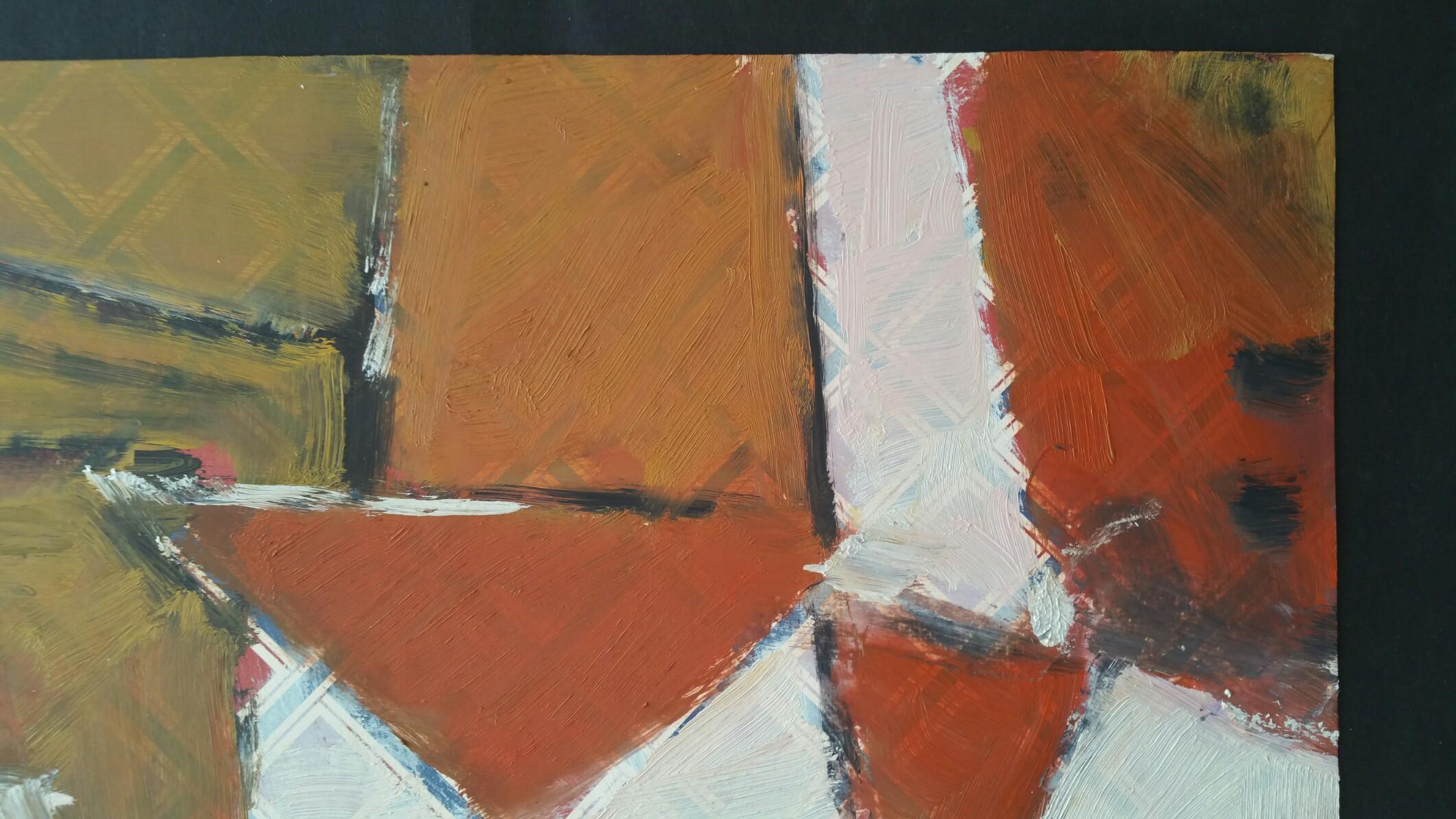 Peinture à l'huile d'origine de l'expressionniste abstrait parisien - terre cuite et ocre - Expressionnisme abstrait Painting par Yvette Dubois Habasque