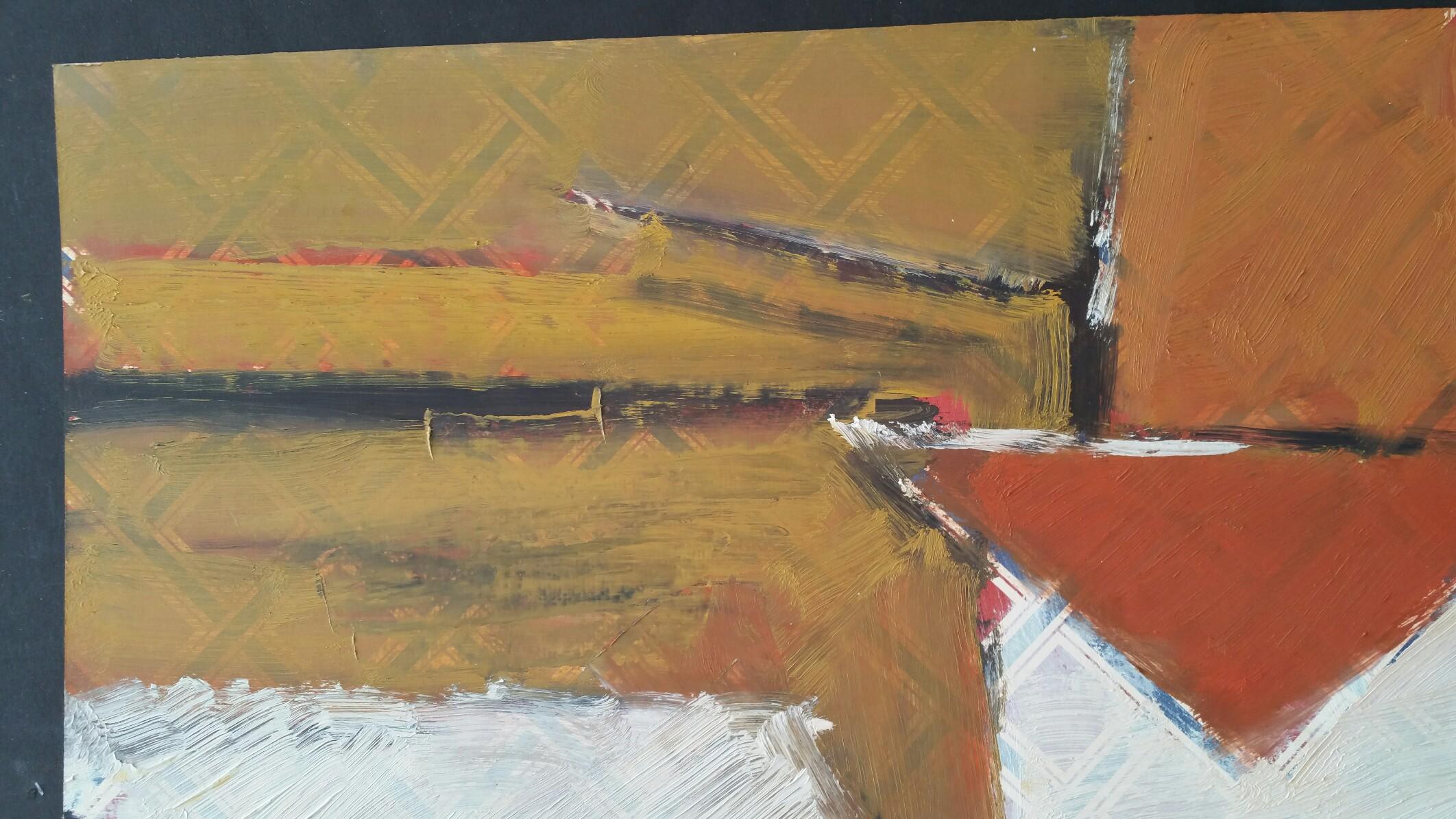 Peinture à l'huile d'origine de l'expressionniste abstrait parisien - terre cuite et ocre - Marron Abstract Painting par Yvette Dubois Habasque