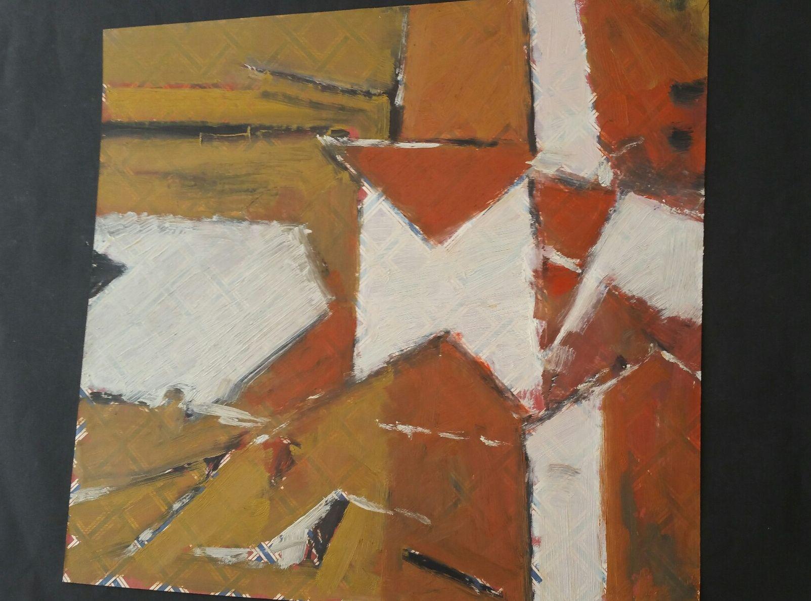 Peinture à l'huile d'origine de l'expressionniste abstrait parisien - terre cuite et ocre en vente 4